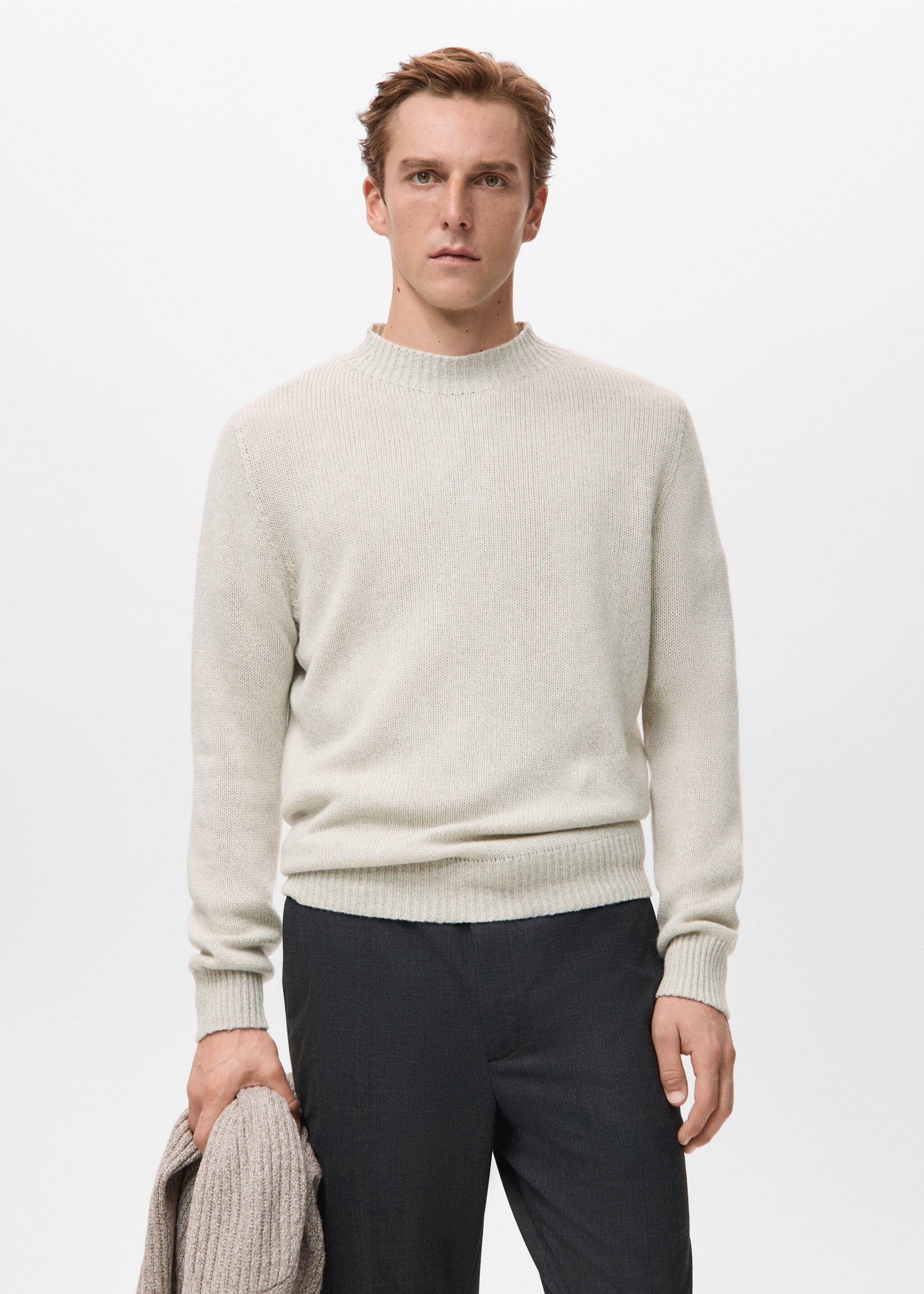 Structured wool-blend knitted sweater - Medium plane, Ecru. Ref: 27031255-00.