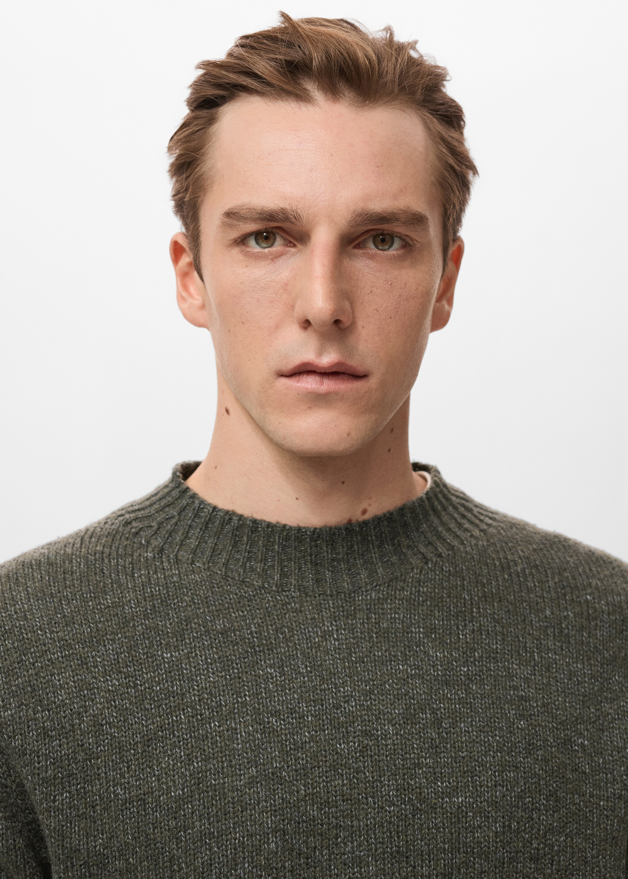 Structured wool-blend knitted sweater - Details of the article 1, Khaki. Ref: 27031255-00.