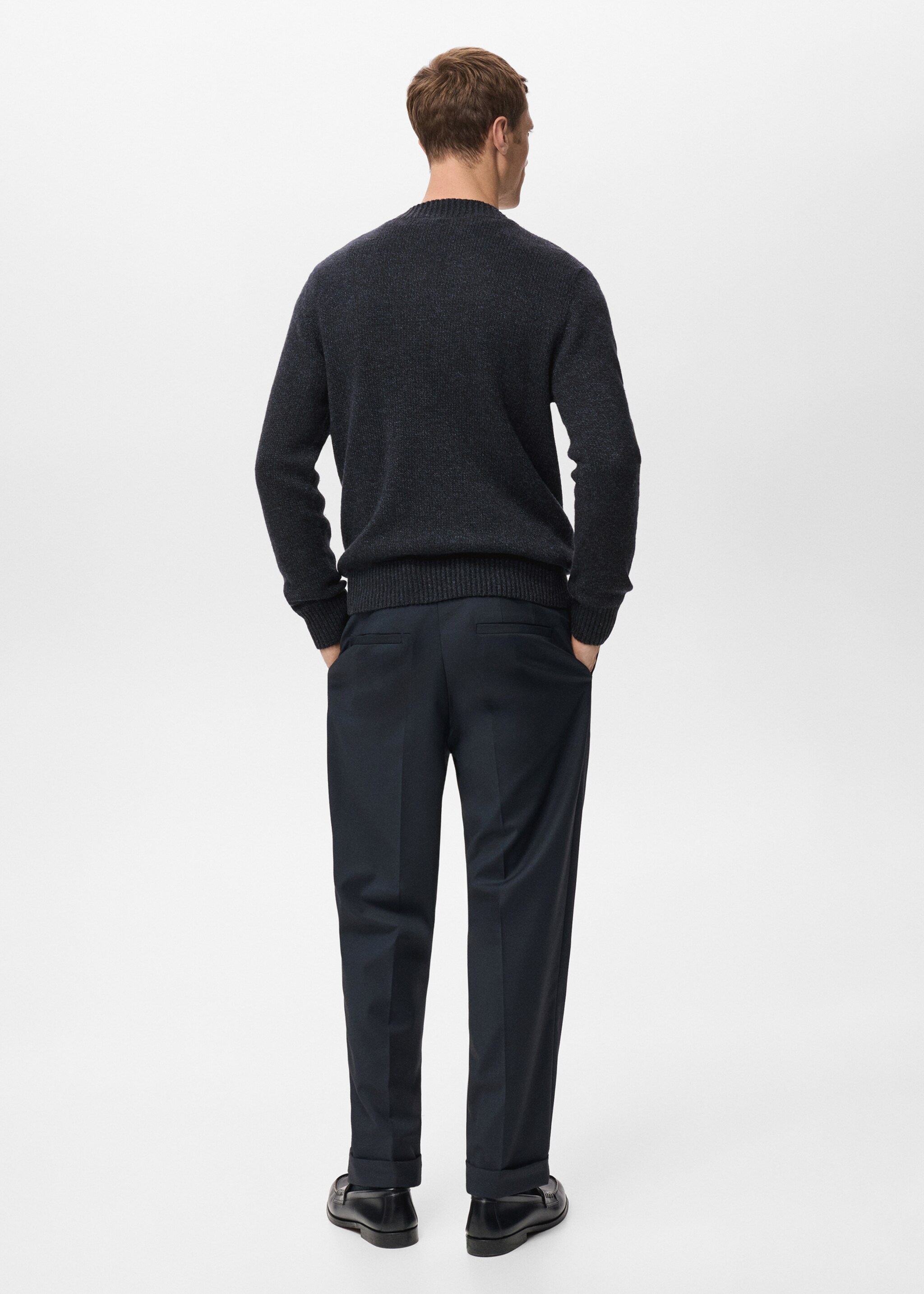 Structured wool-blend knitted sweater - Reverse of the article, Navy. Ref: 27031255-00.