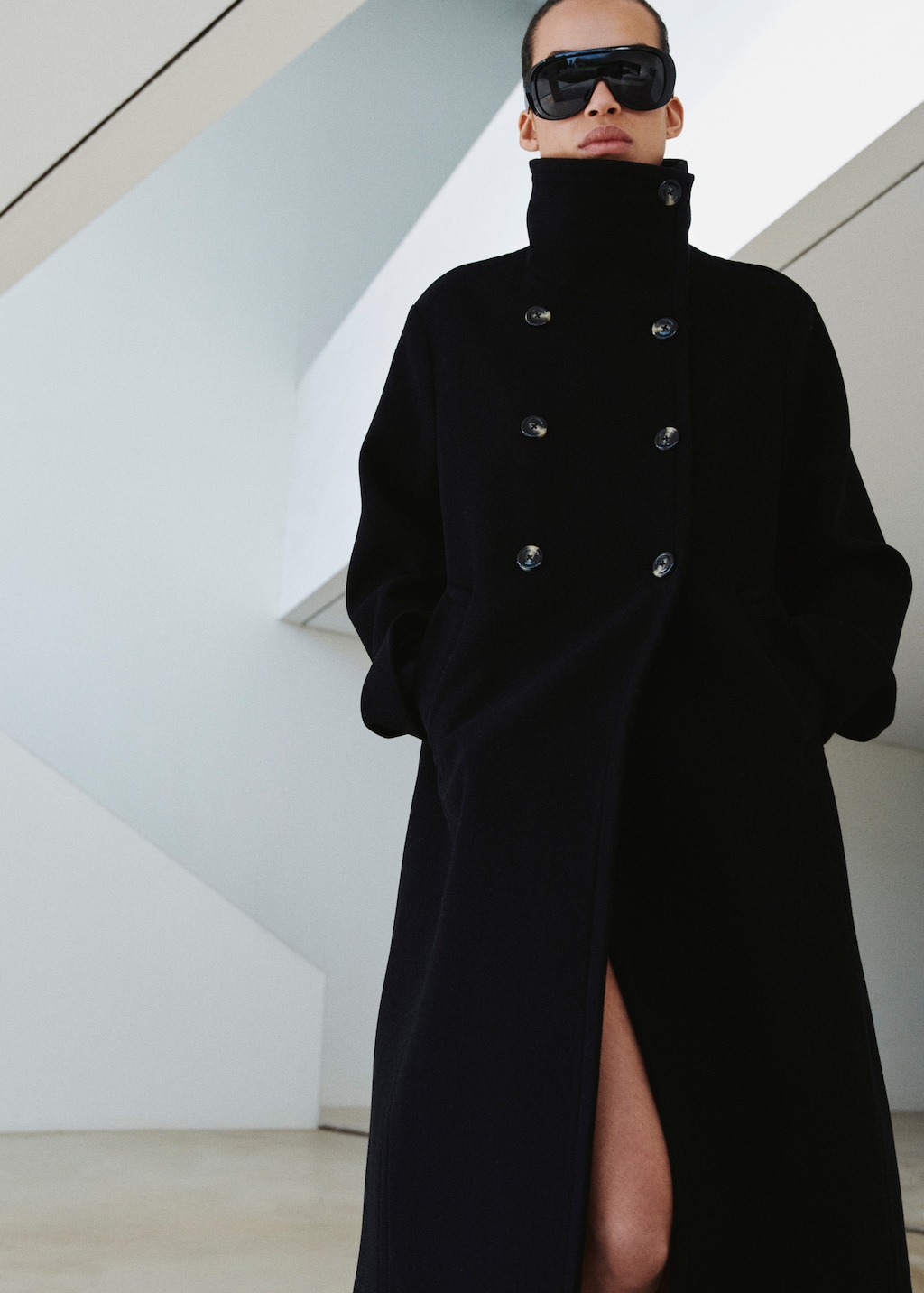 Mango Wool-blend funnel-neck coat