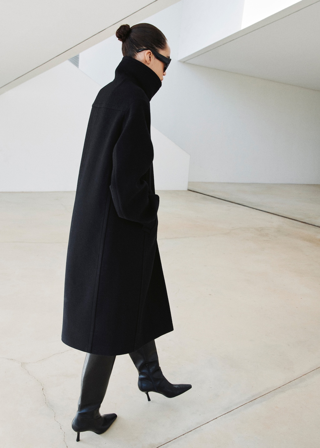 Wool-blend funnel-neck coat