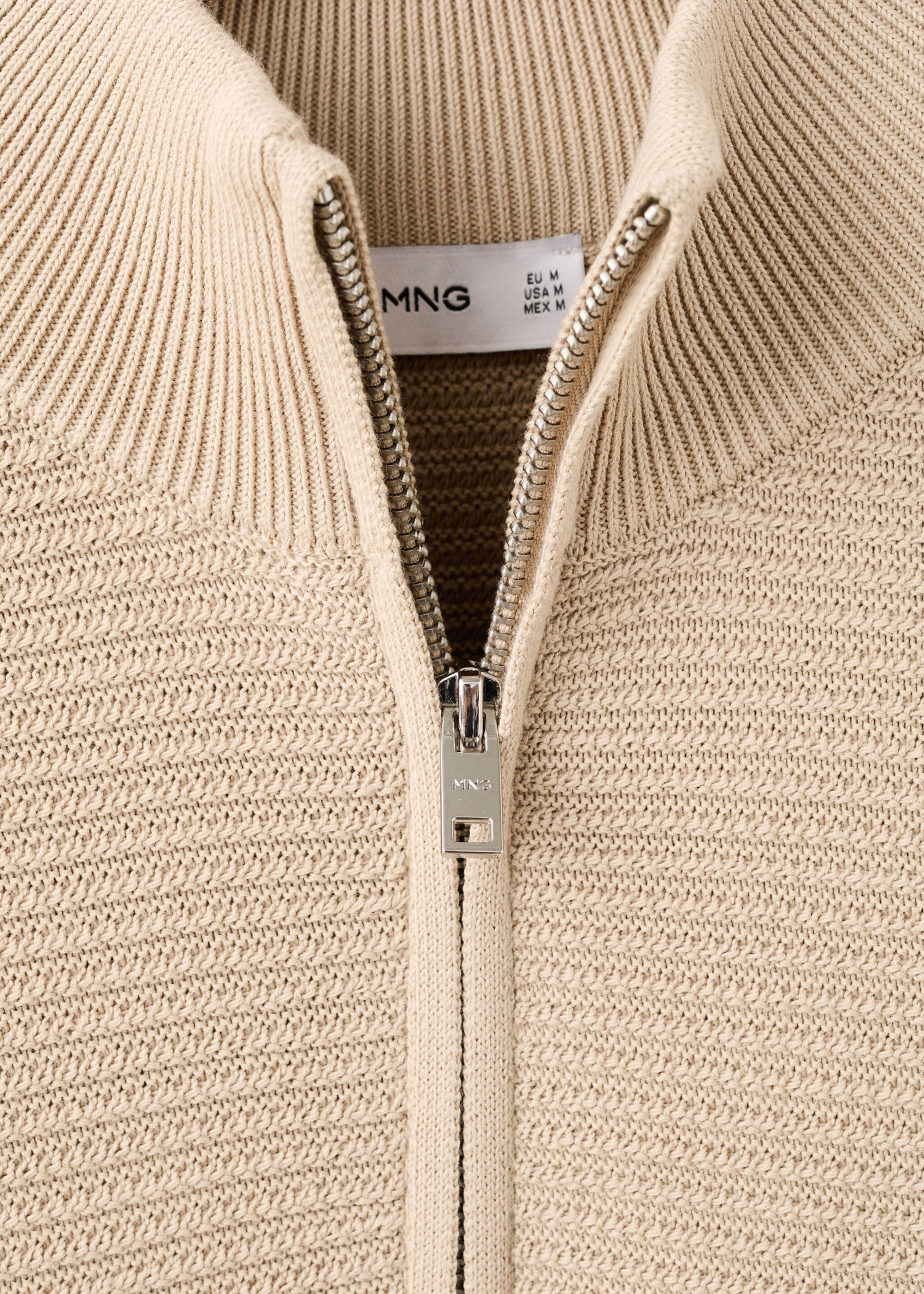 100% cotton structured sweater - Details of the article 8, Beige. Ref: 27031262-00.