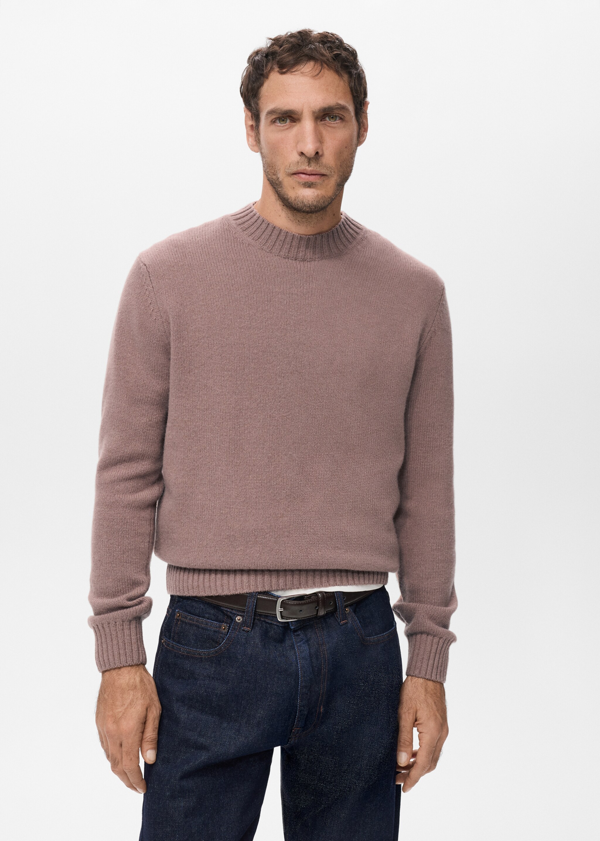 100% Italian wool knitted sweater - Medium plane, Pale Pink. Ref: 27031263-00.