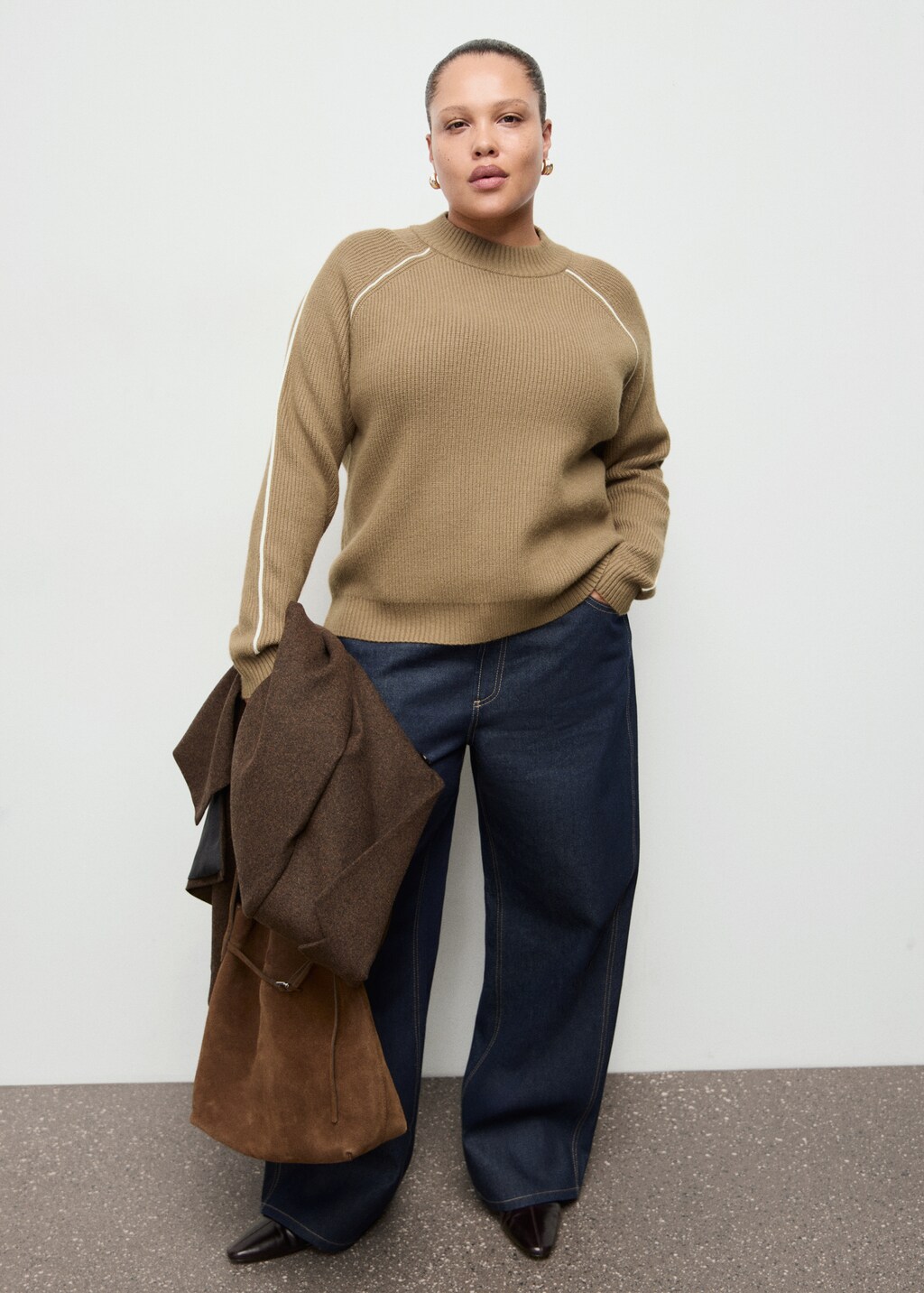 Mango Sweater with contrasting stripes and perkins collar