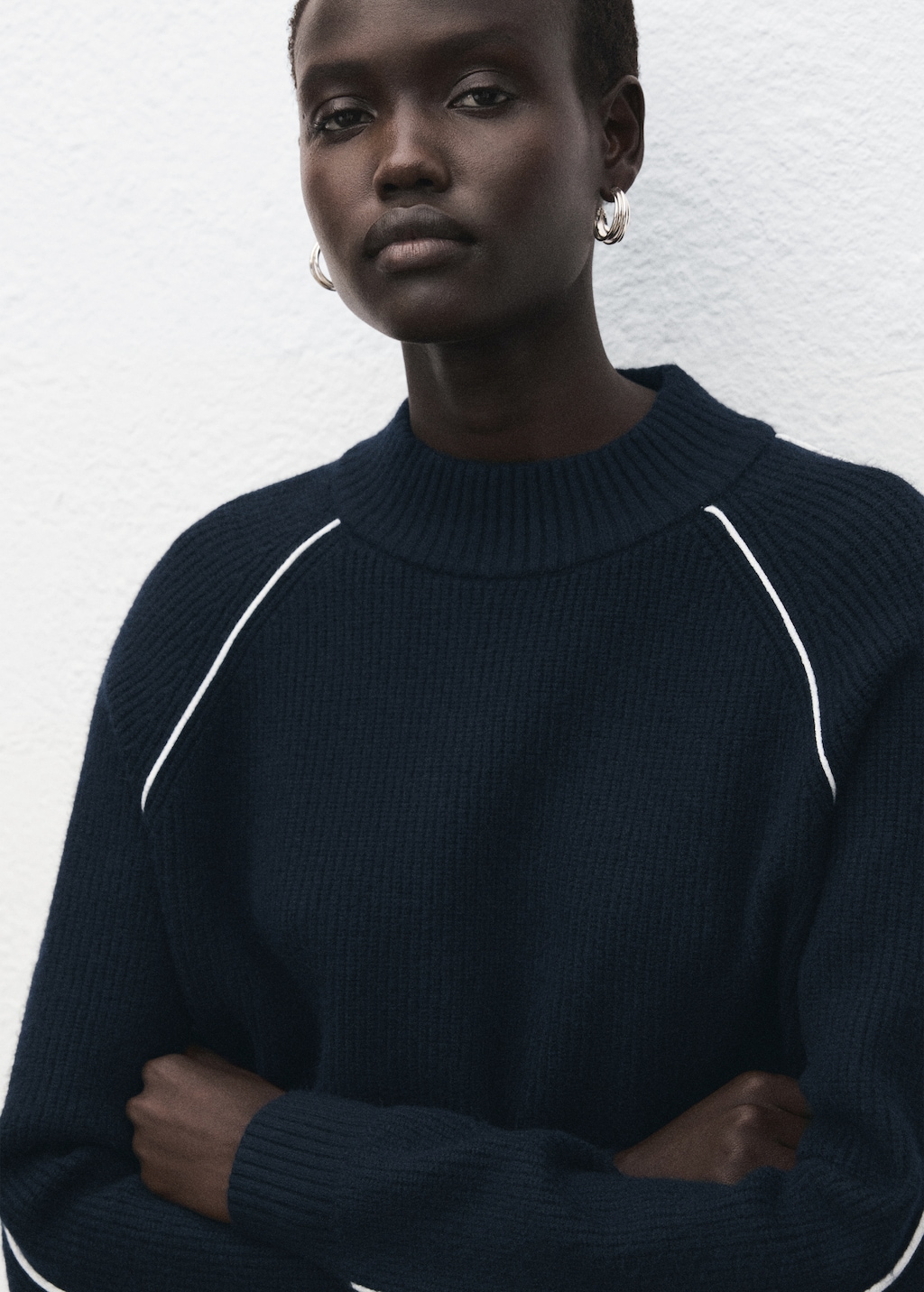 Mango Sweater with contrasting stripes and perkins collar