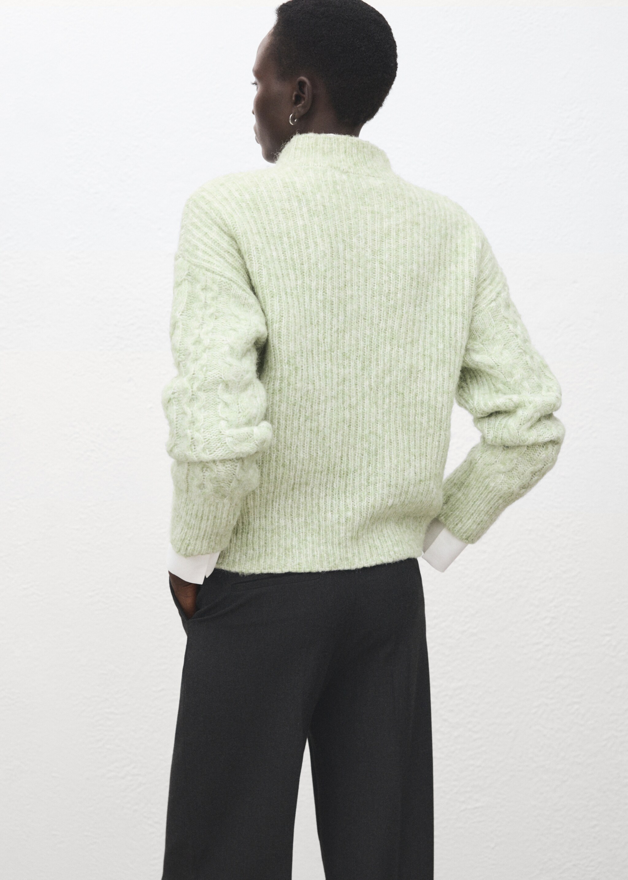 Braided sweater with perkins neck - Reverse of the article, Aqua Green. Ref: 27031269-00.