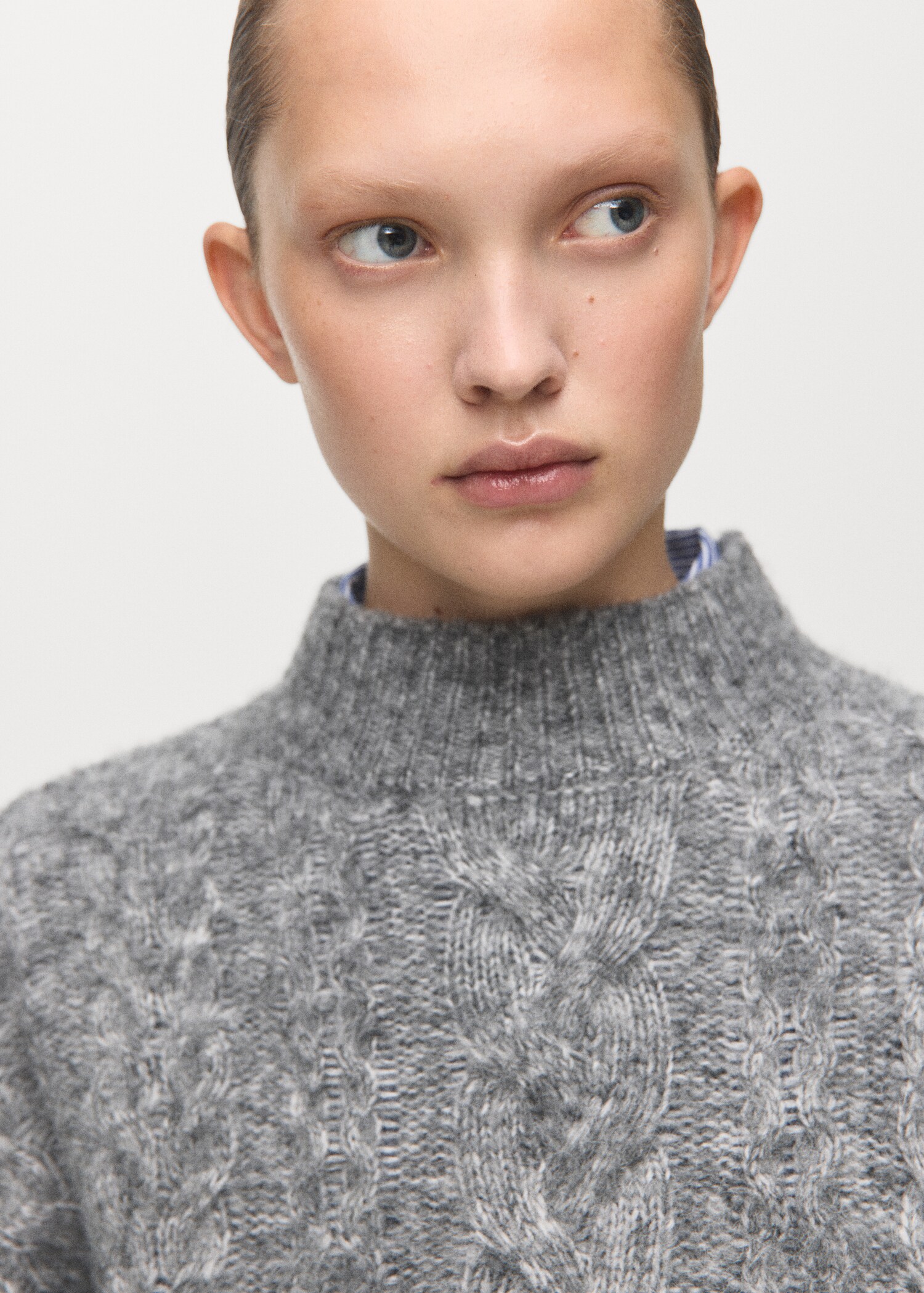 Braided sweater with perkins neck - Details of the article 1
