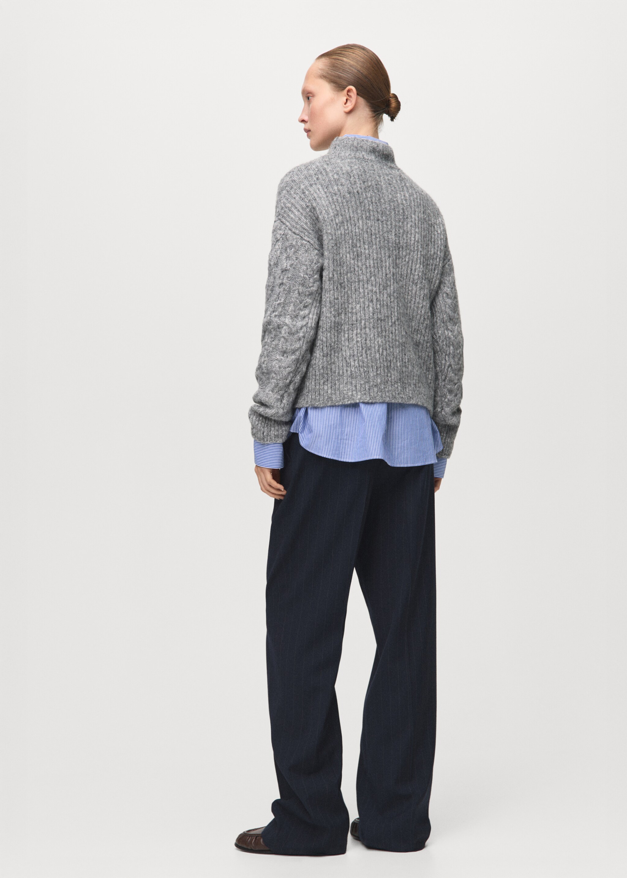 Braided sweater with perkins neck - Reverse of the article, Medium Heather Grey. Ref: 27031269-00.