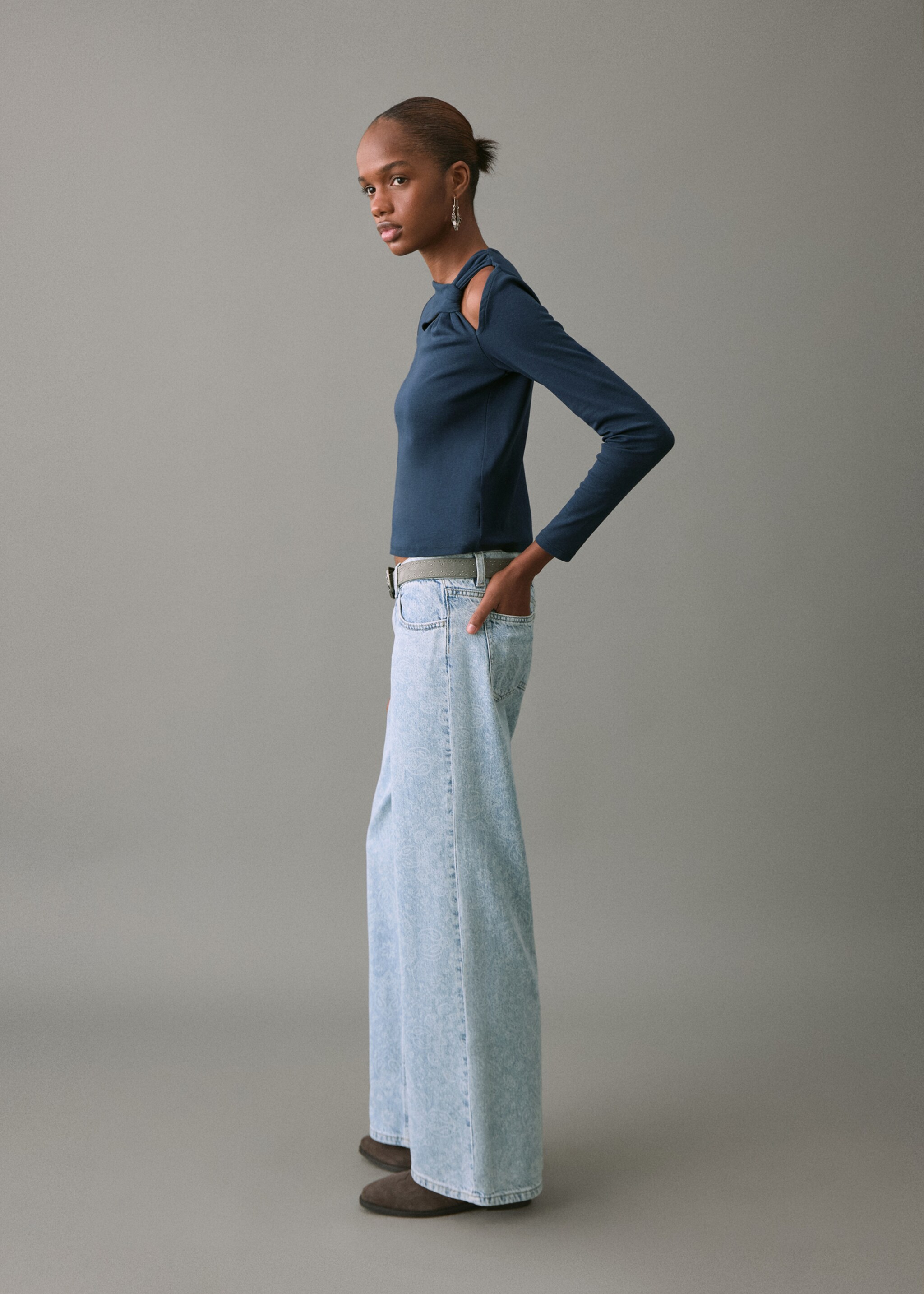 Paisley wide-leg jeans - Medium plane, Light Blue. Ref: 27031282-00.