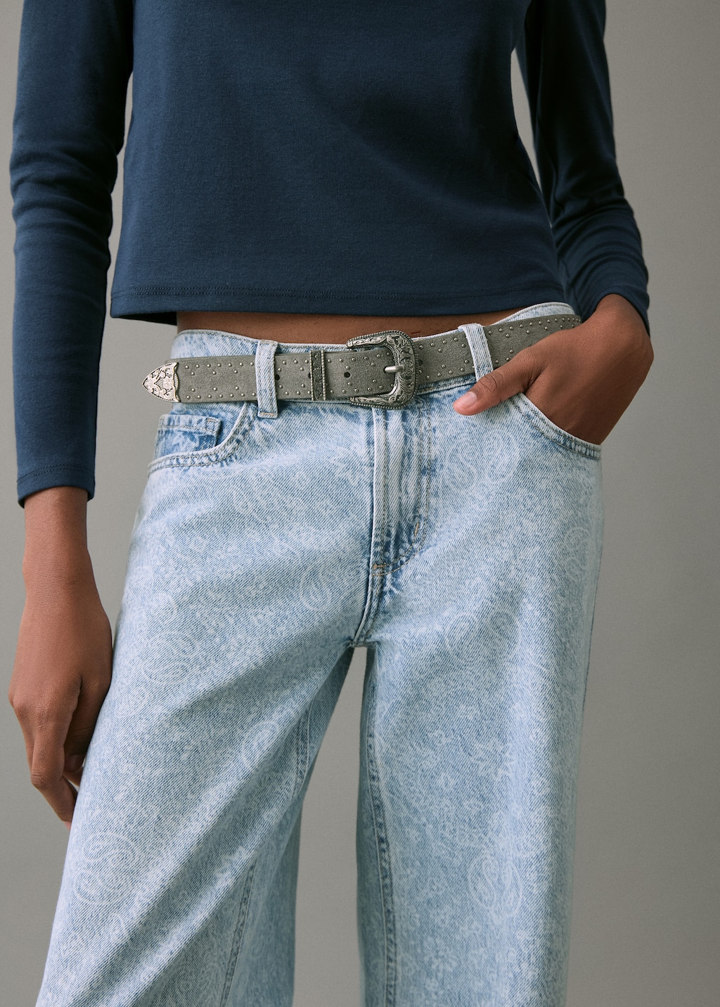 Wide-leg paisley jeans