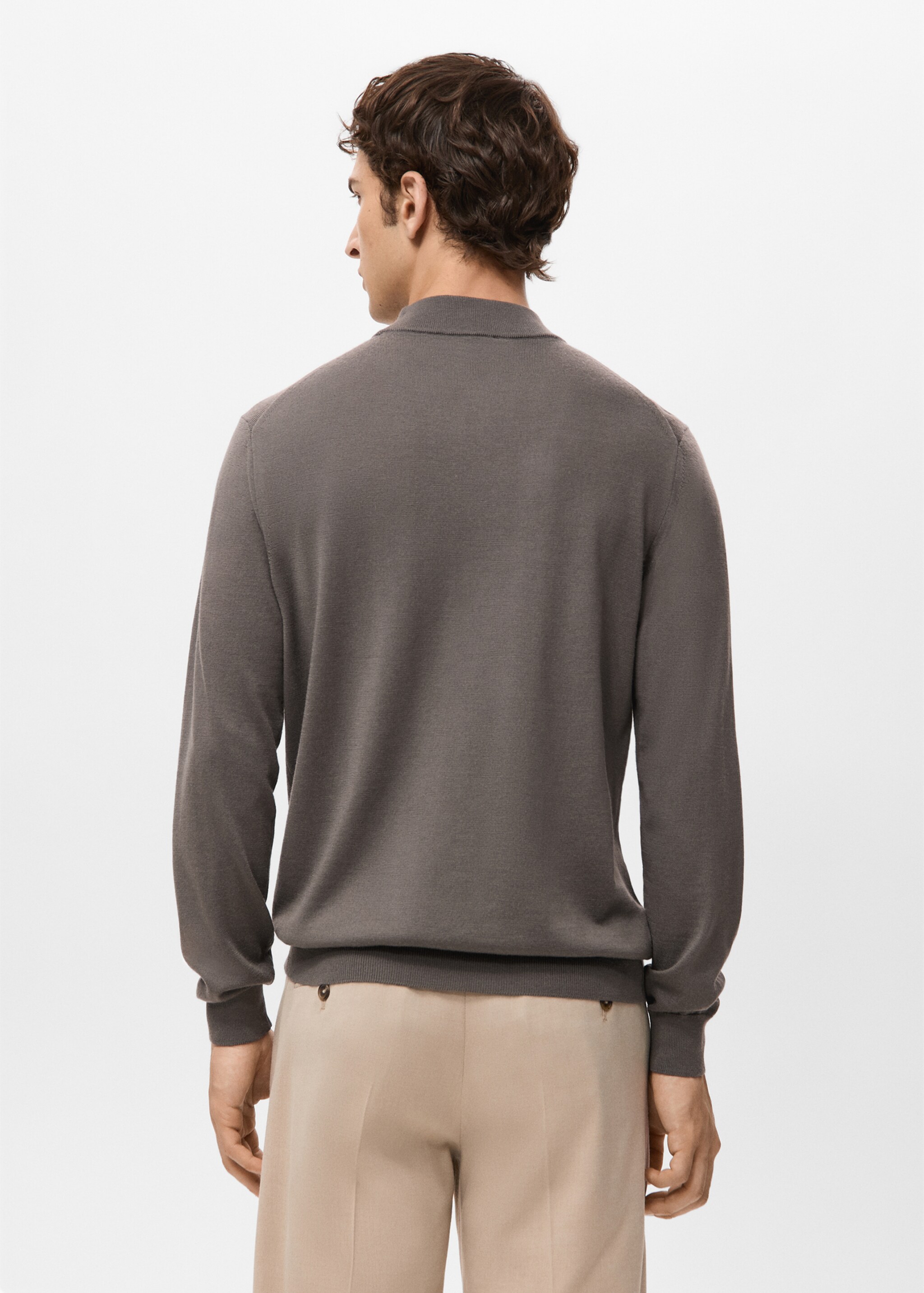 Pull-over 100 % laine col montant - Verso de l’article, Marron moyen. Ref: 27031287-00.