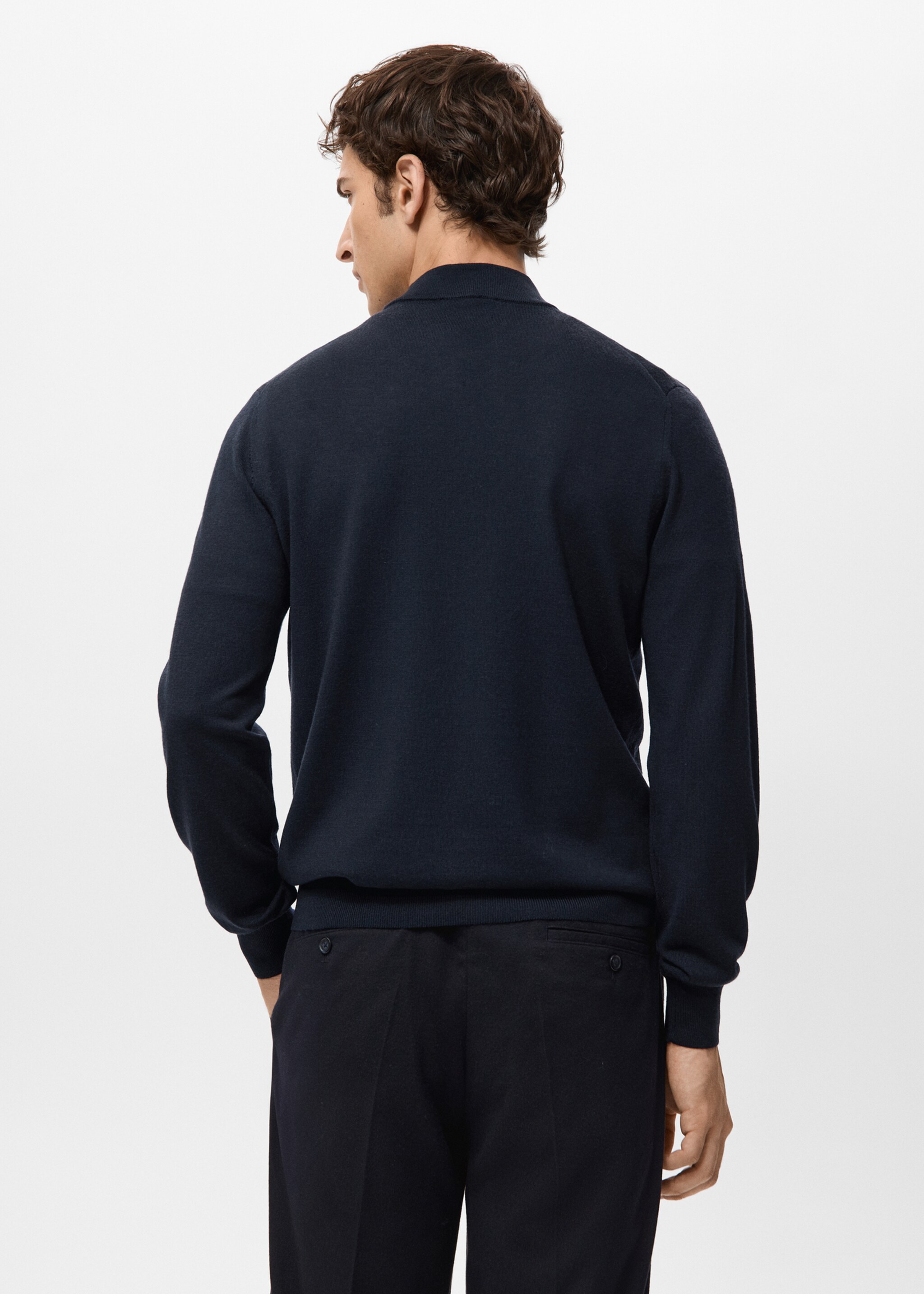 Pull-over 100 % laine col montant - Verso de l’article, Bleu marine. Ref: 27031287-00.