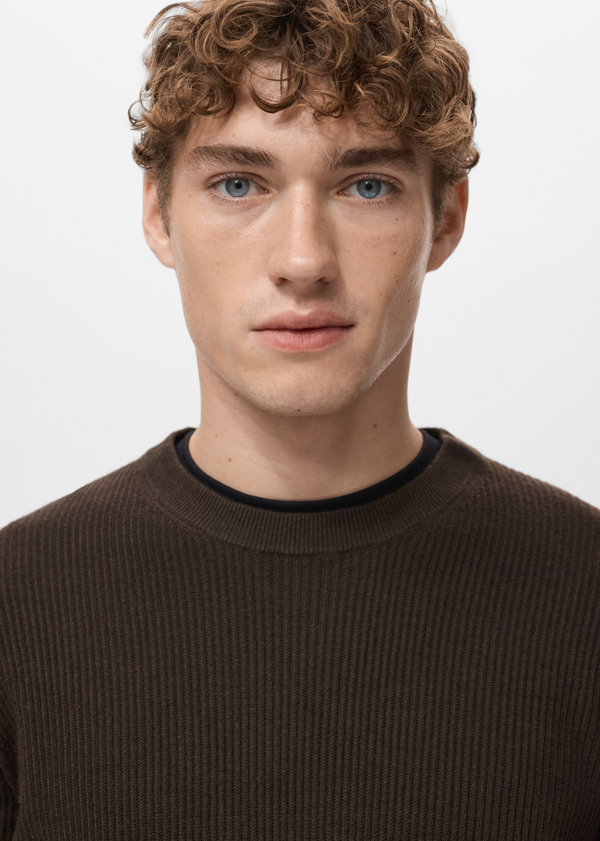 Pull coton maille fine côtelée - Détail de l'article 1, Chocolat. Ref: 27031288-00.