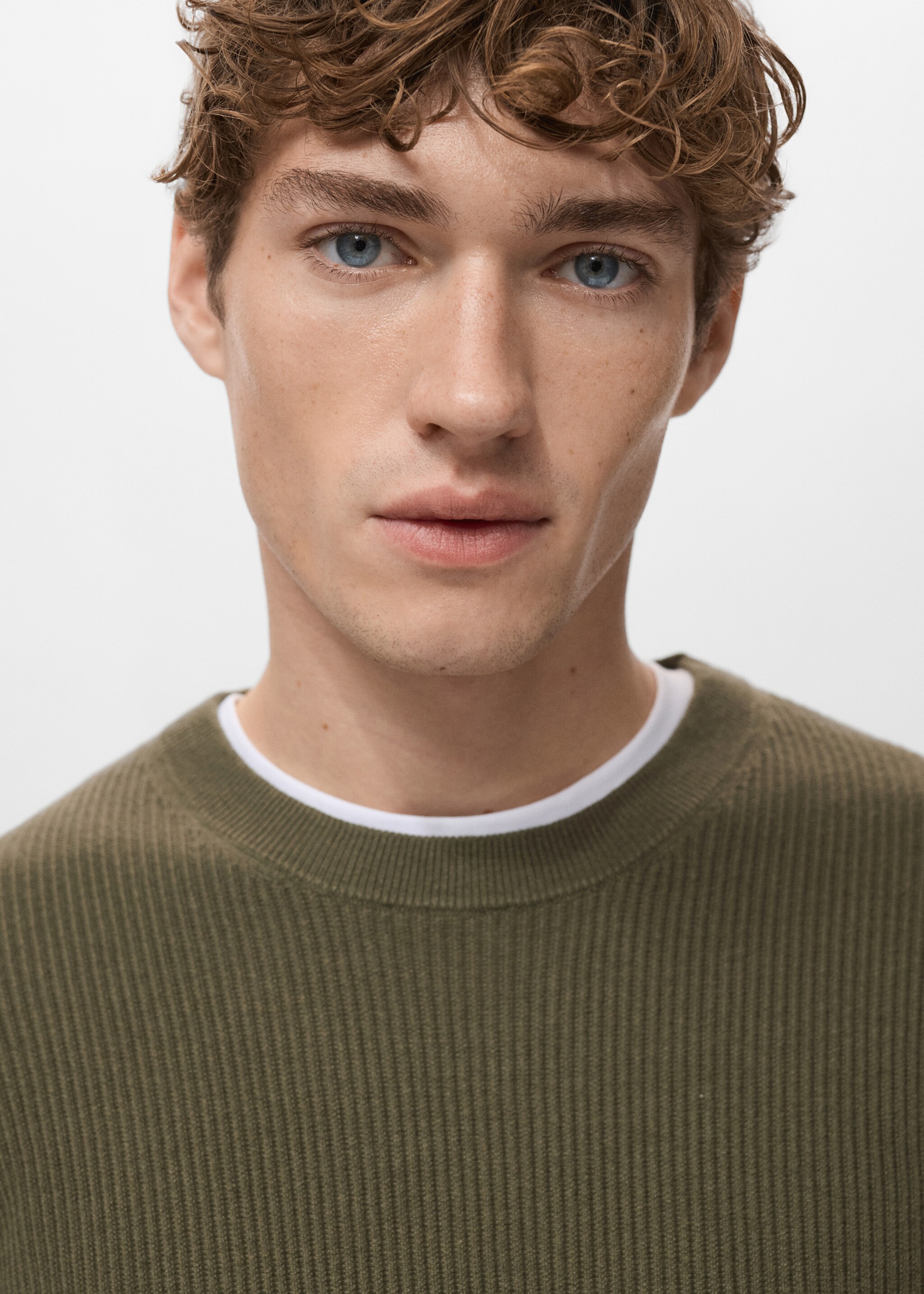 Pull coton maille fine côtelée - Détail de l'article 1, Olive. Ref: 27031288-00.