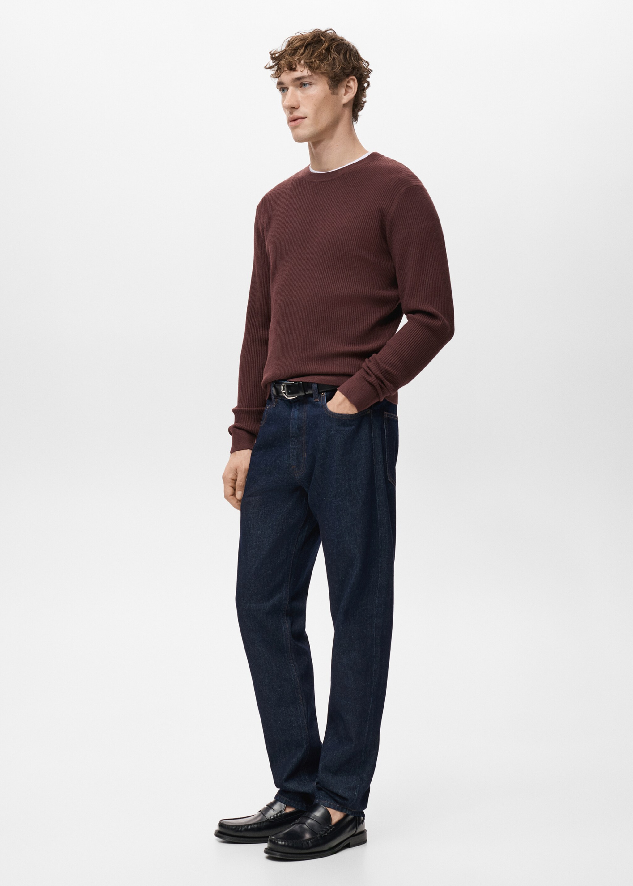 Fine rib-knit cotton sweater - Details of the article 2, Burgundy. Ref: 27031288-00.