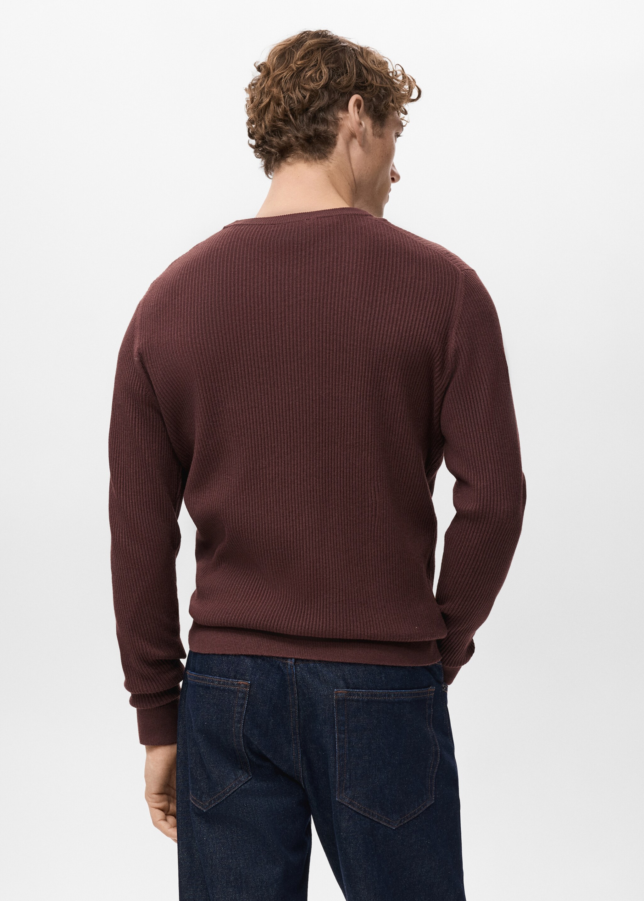 Fine rib-knit cotton sweater - Reverse of the article, Burgundy. Ref: 27031288-00.