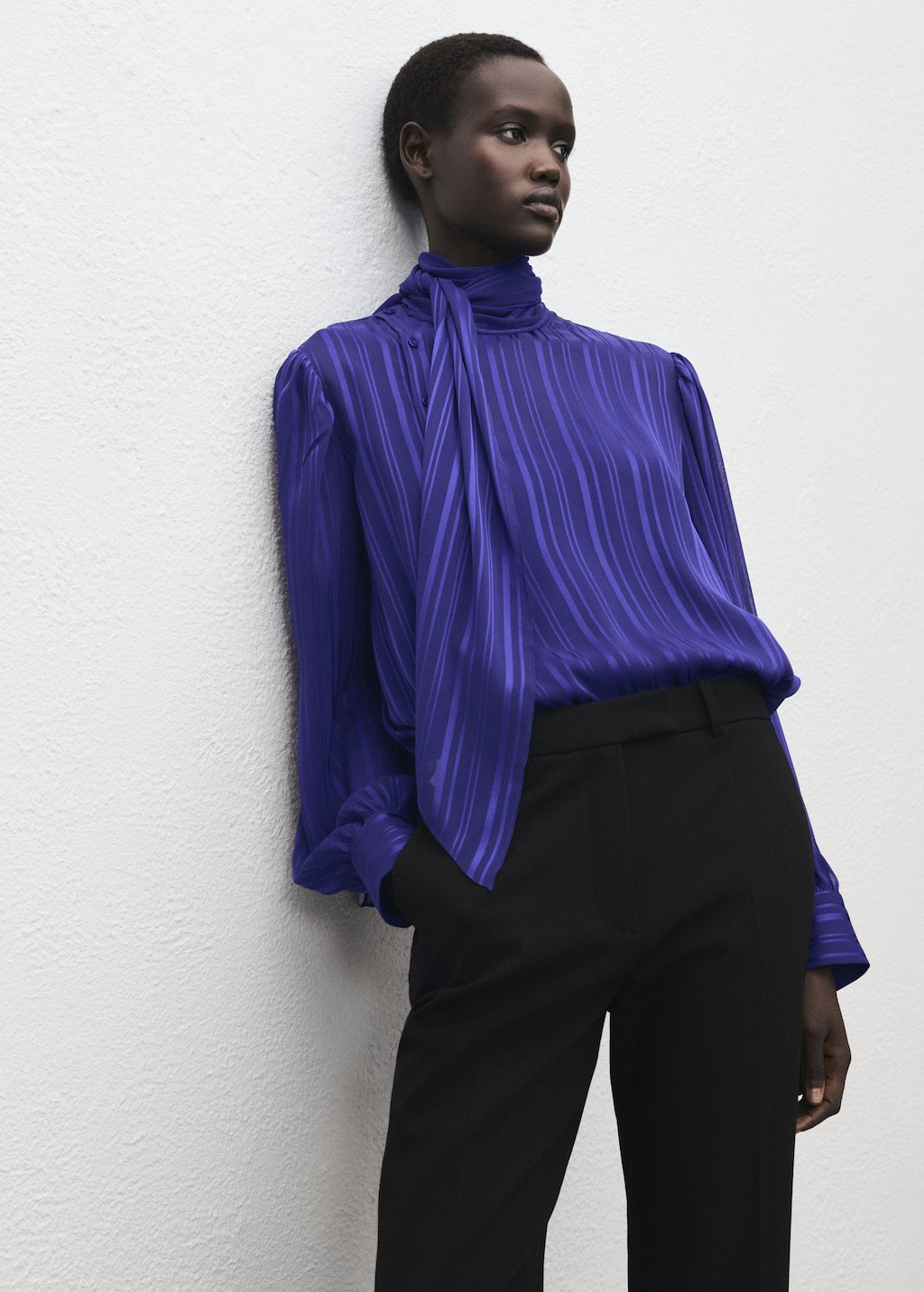 Striped blouse with scarf