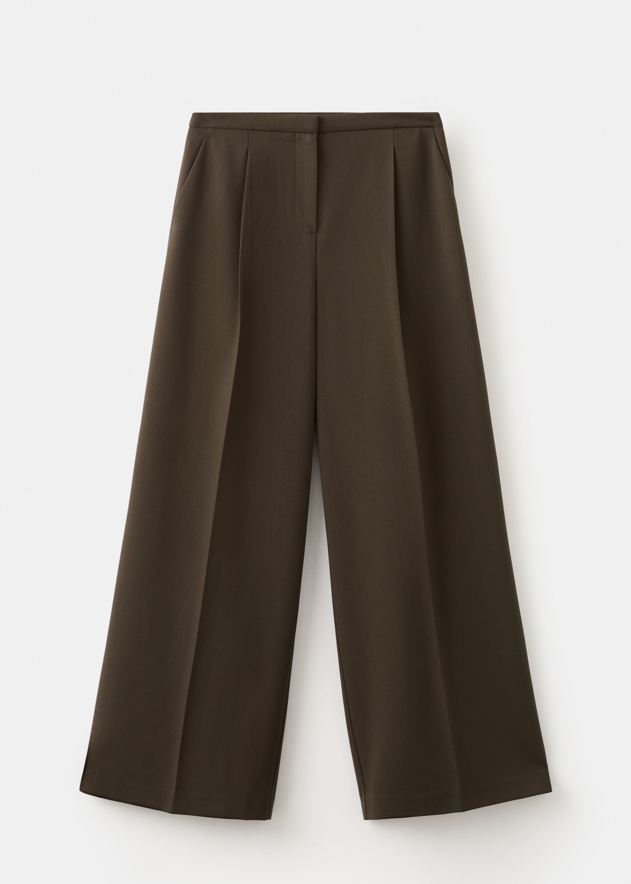 Wide-leg mid-rise pleated trousers - Article without model, Chocolate. Ref: 27031294-00.