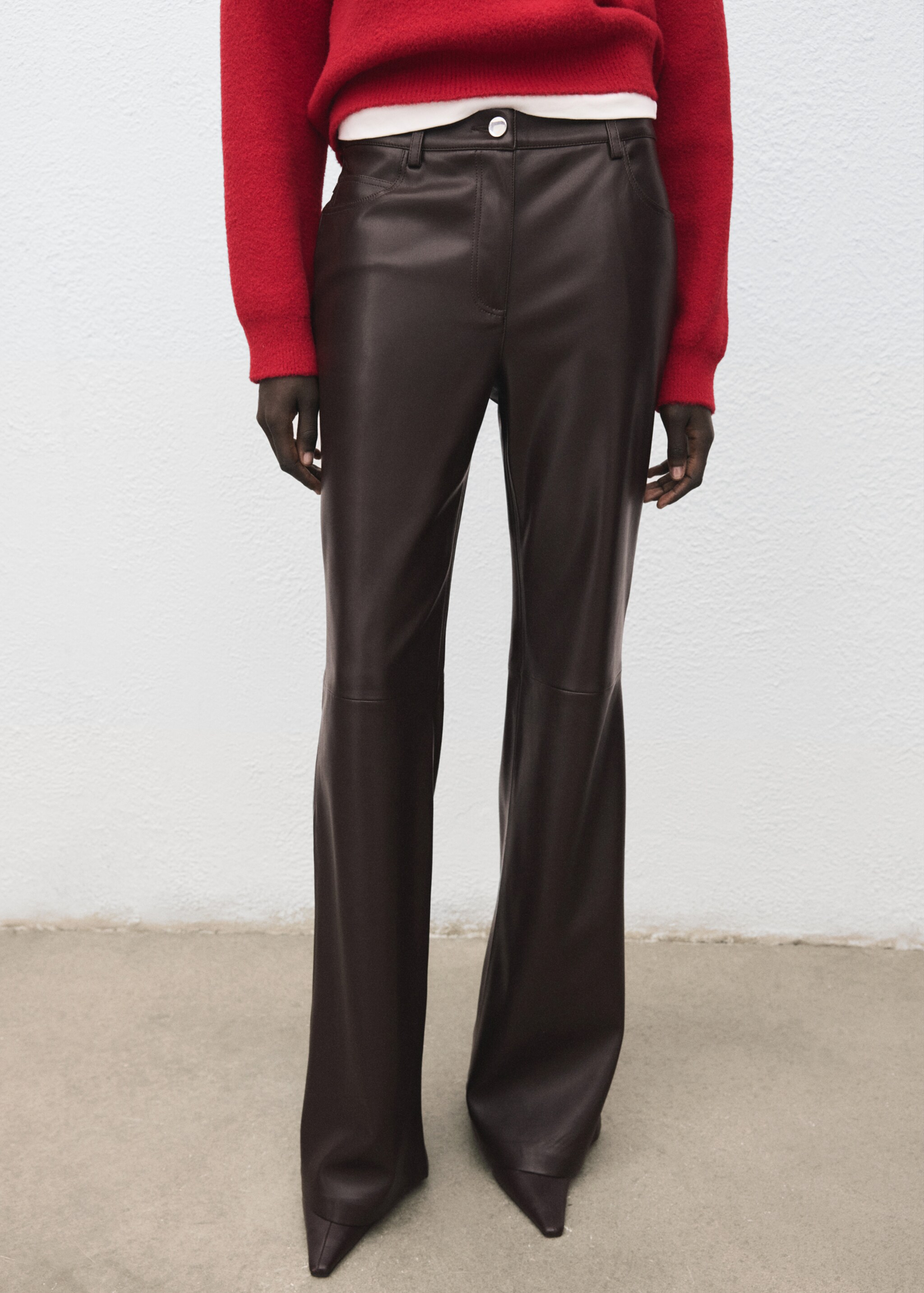 Faux-leather flared trousers - Medium plane, Chocolate. Ref: 27031295-00.