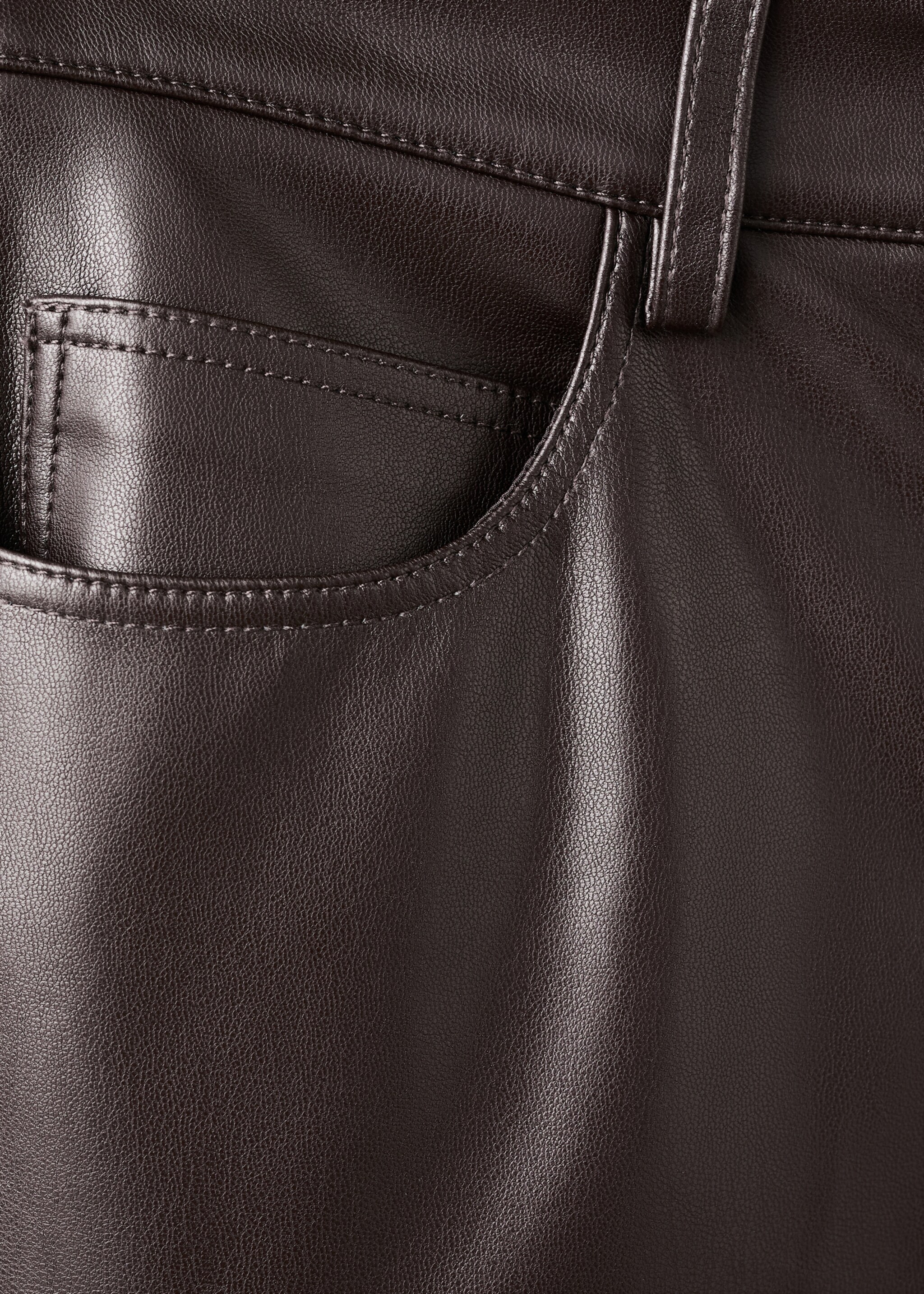 Faux-leather flared trousers - Details of the article 0, Chocolate. Ref: 27031295-00.