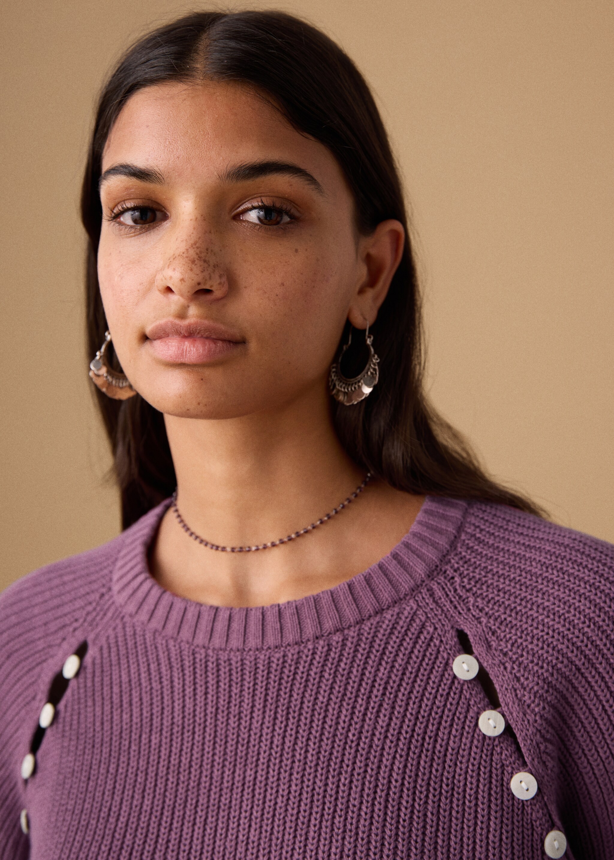 Buttons detail knit sweater - Details of the article 1, Pink. Ref: 27031300-00.