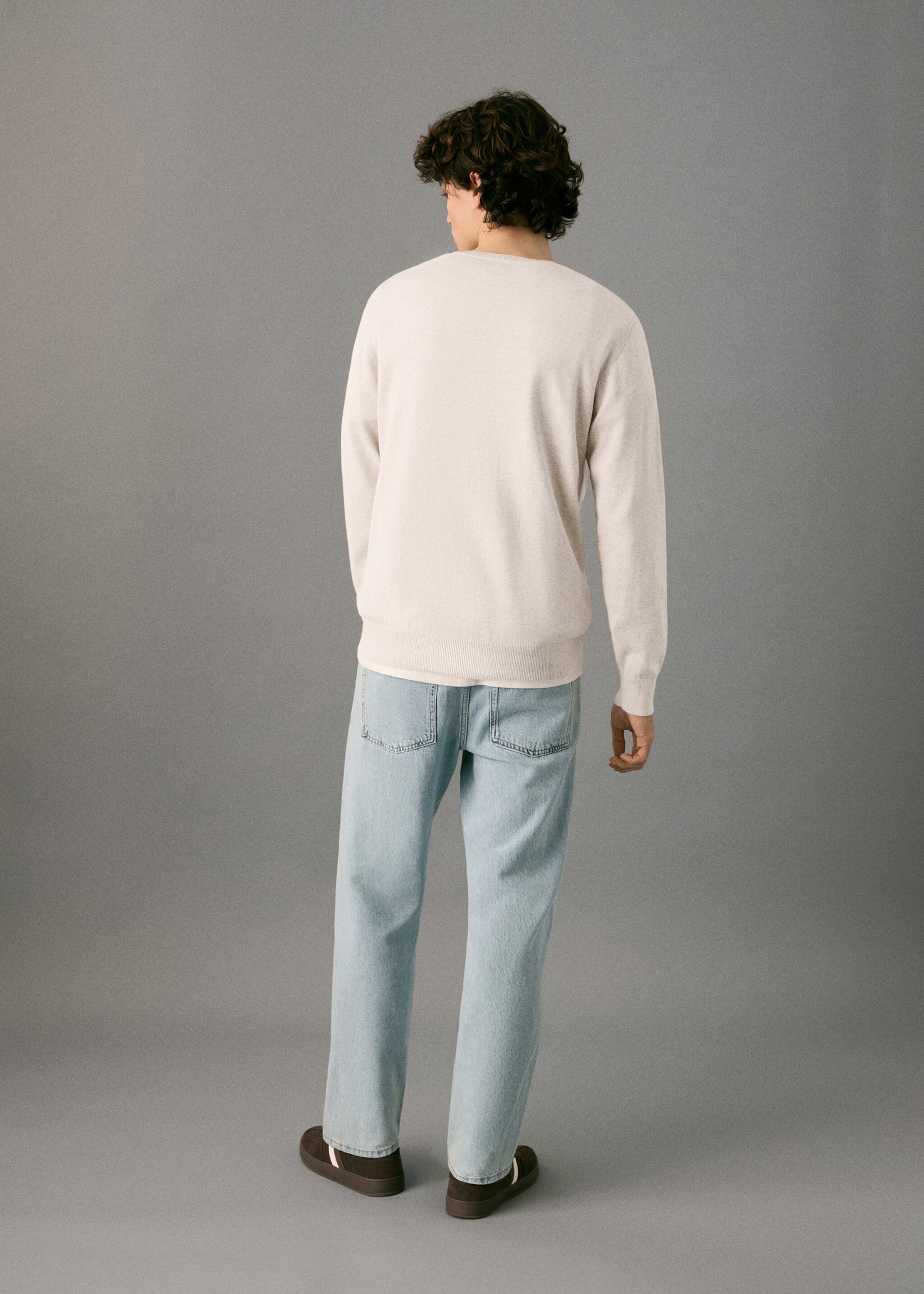 Knitted cotton sweater - Reverse of the article, Sand. Ref: 27031312-00.