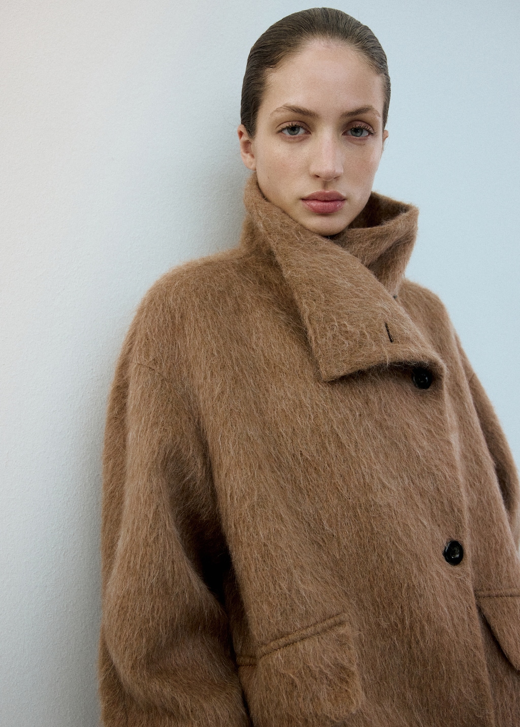 Mango Wool-blend funnel-neck coat