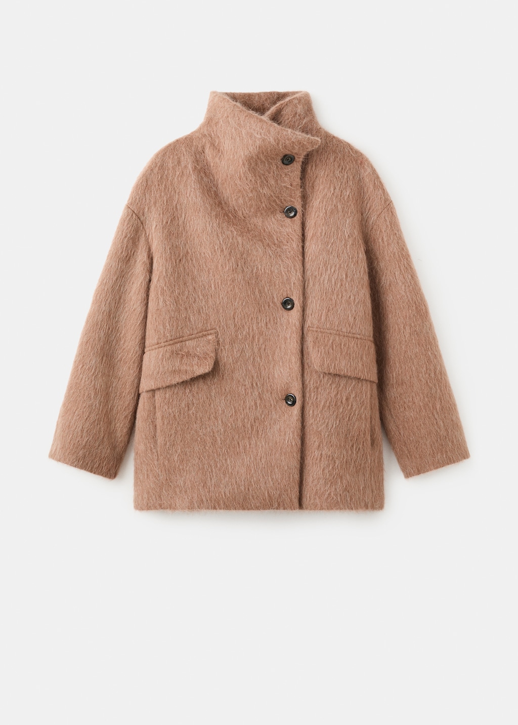 Wool-blend funnel-neck coat