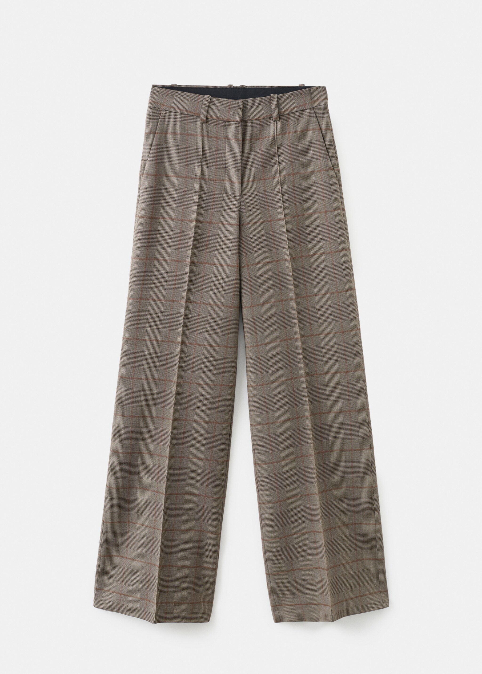 Wool-blend check trousers - Article without model, Brown. Ref: 27031325-00.