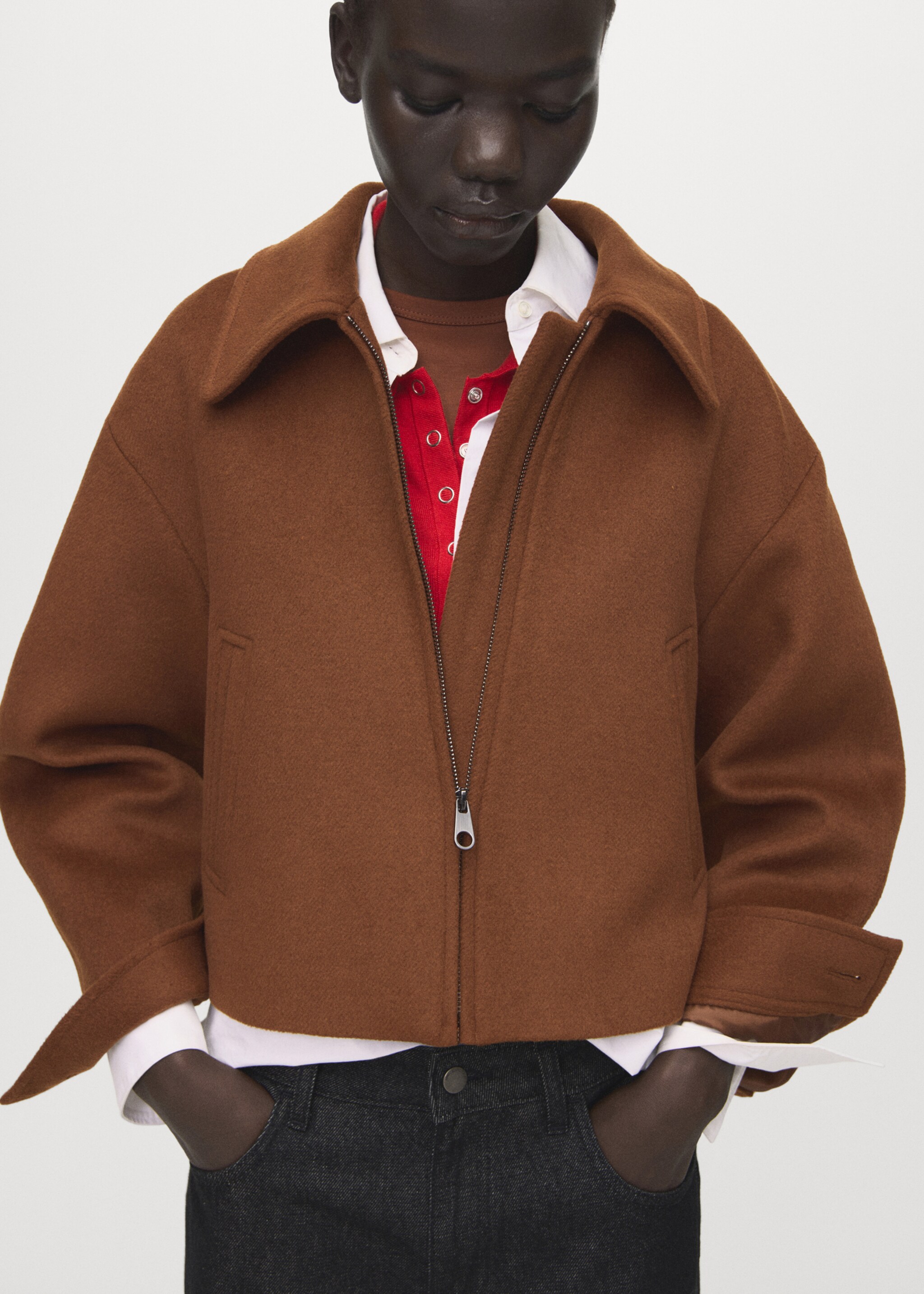 Wool jacket with shirt collar - Medium plane, Medium Brown. Ref: 27031334-00.