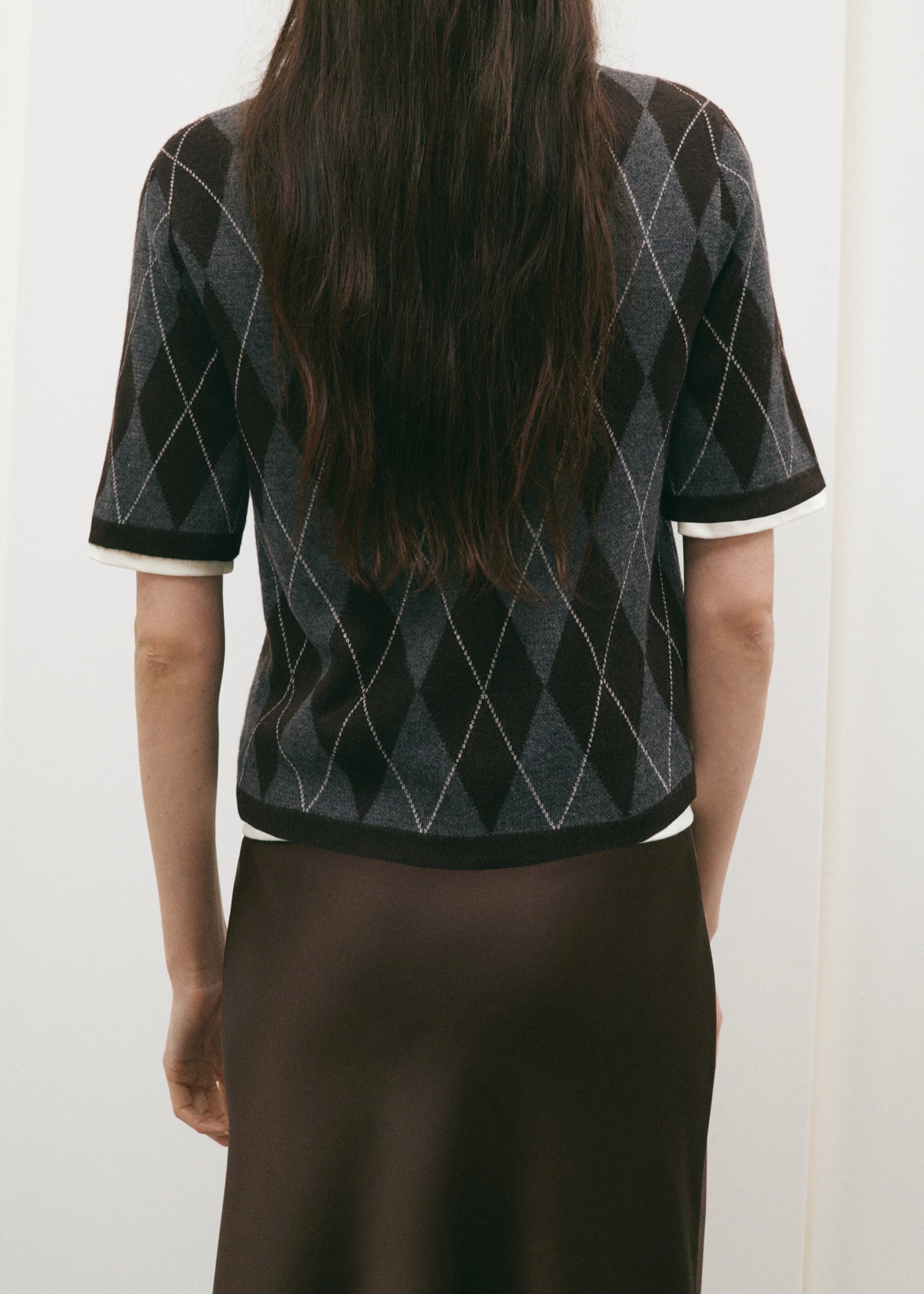 Pull-over losanges manches courtes - Verso de l’article, Gris. Ref: 27031337-00.