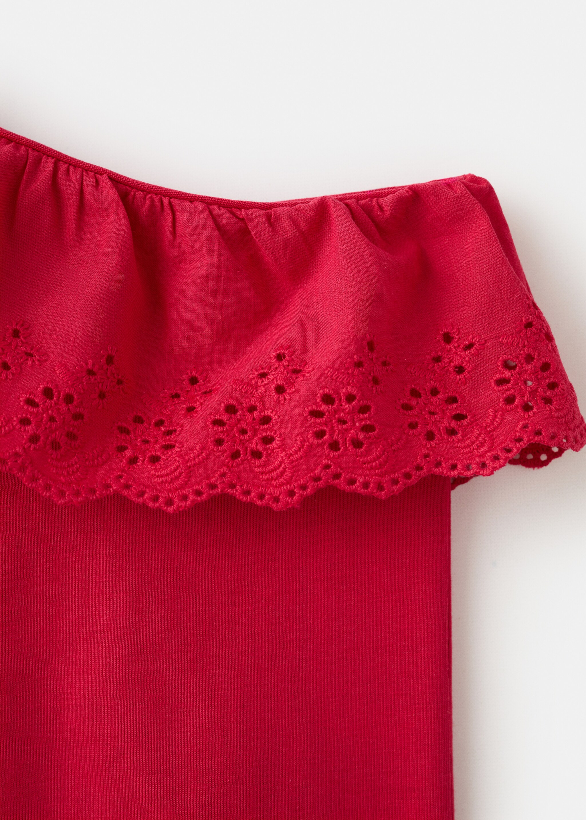 Ruffled asymmetric T-shirt - Details of the article 0, Red. Ref: 27031508-00.