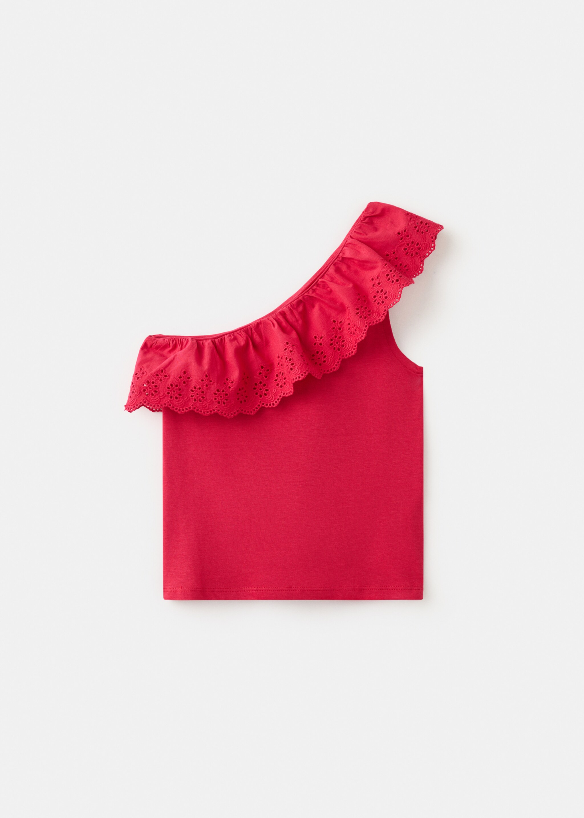 Ruffled asymmetric T-shirt - Reverse of the article, Red. Ref: 27031508-00.