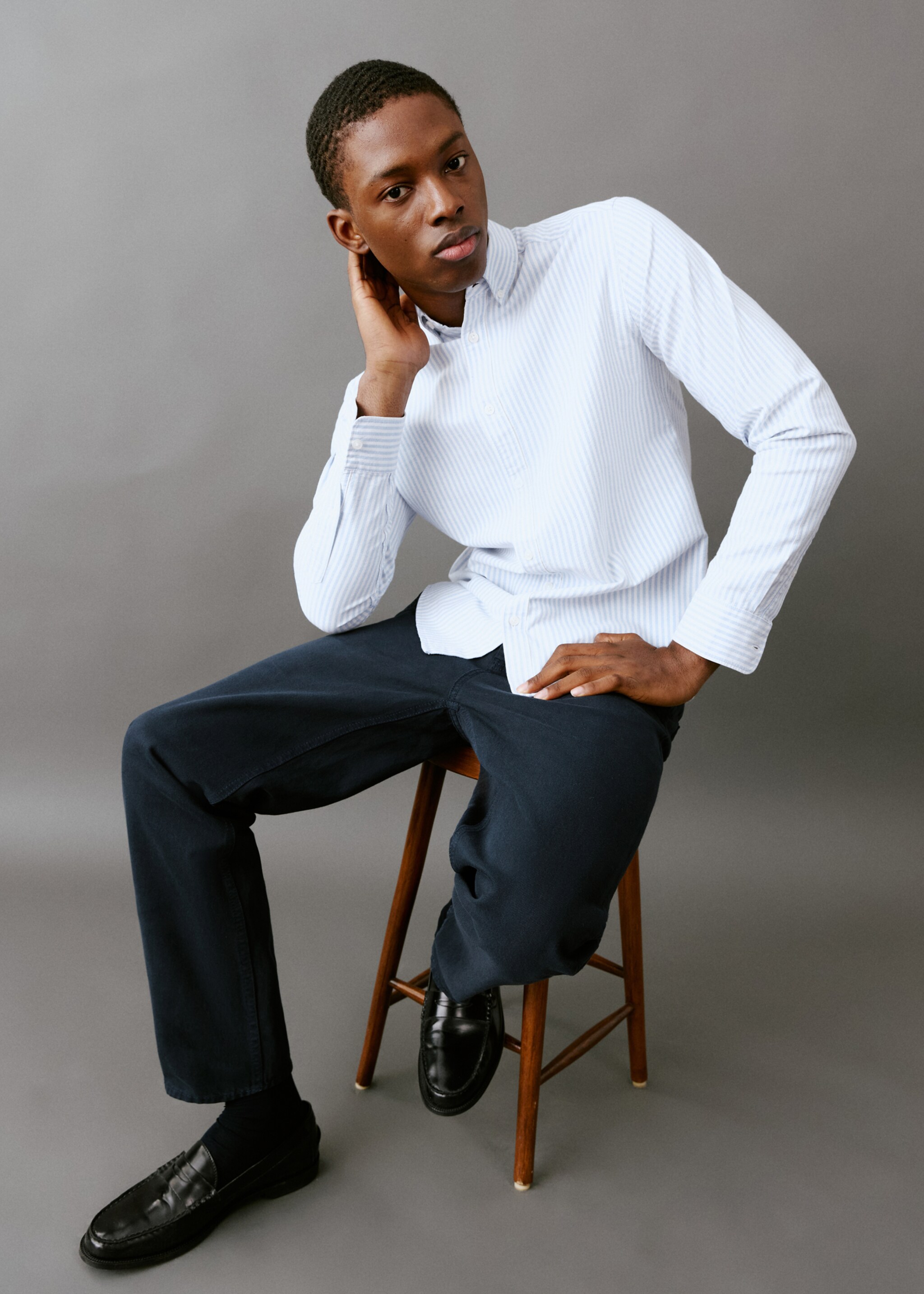 Striped Oxford shirt - Details of the article 6, Sky Blue. Ref: 27031512-00.