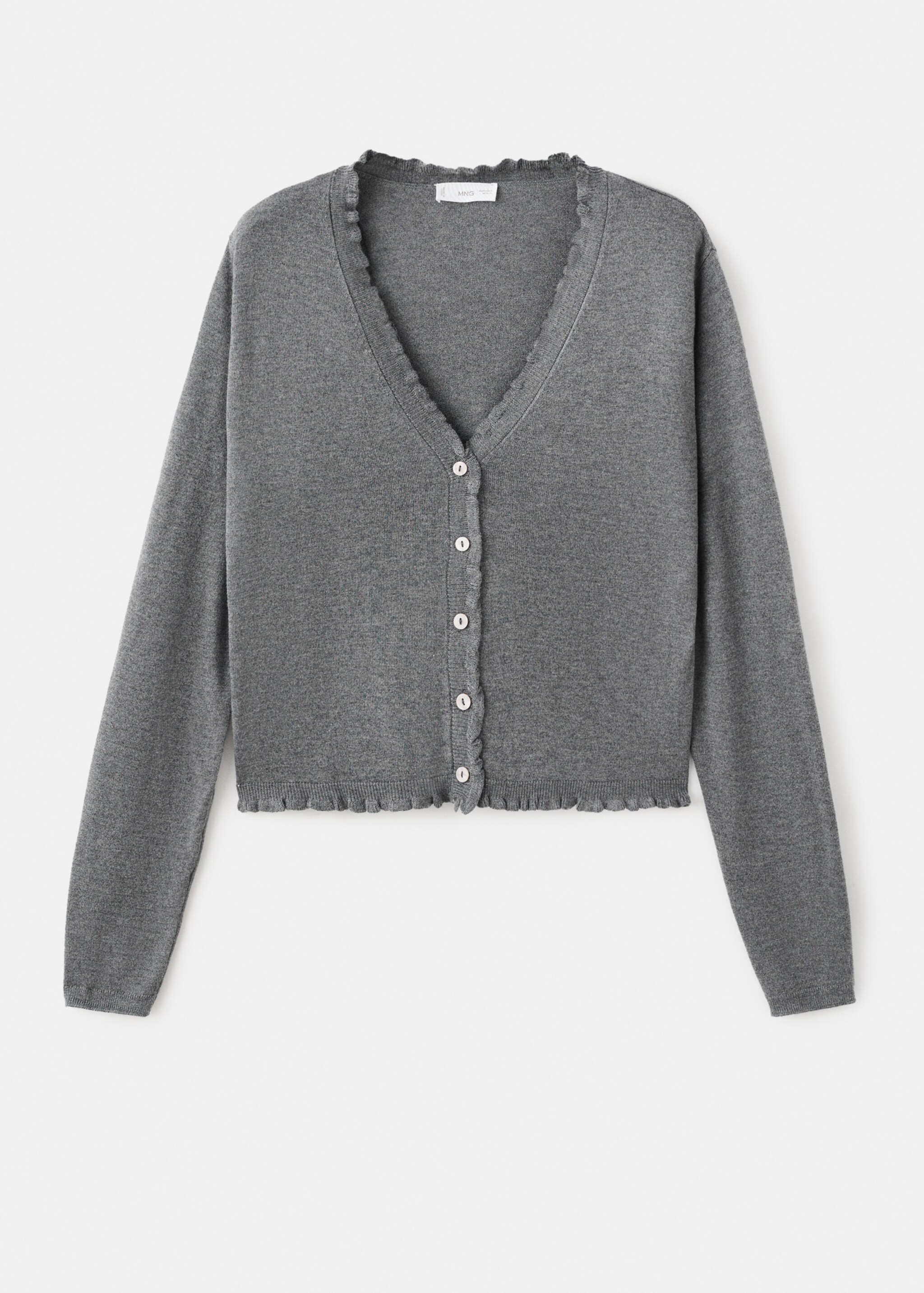 Cardigan maille volants - Article sans modèle, Gris chiné moyen. Ref: 27031514-00.