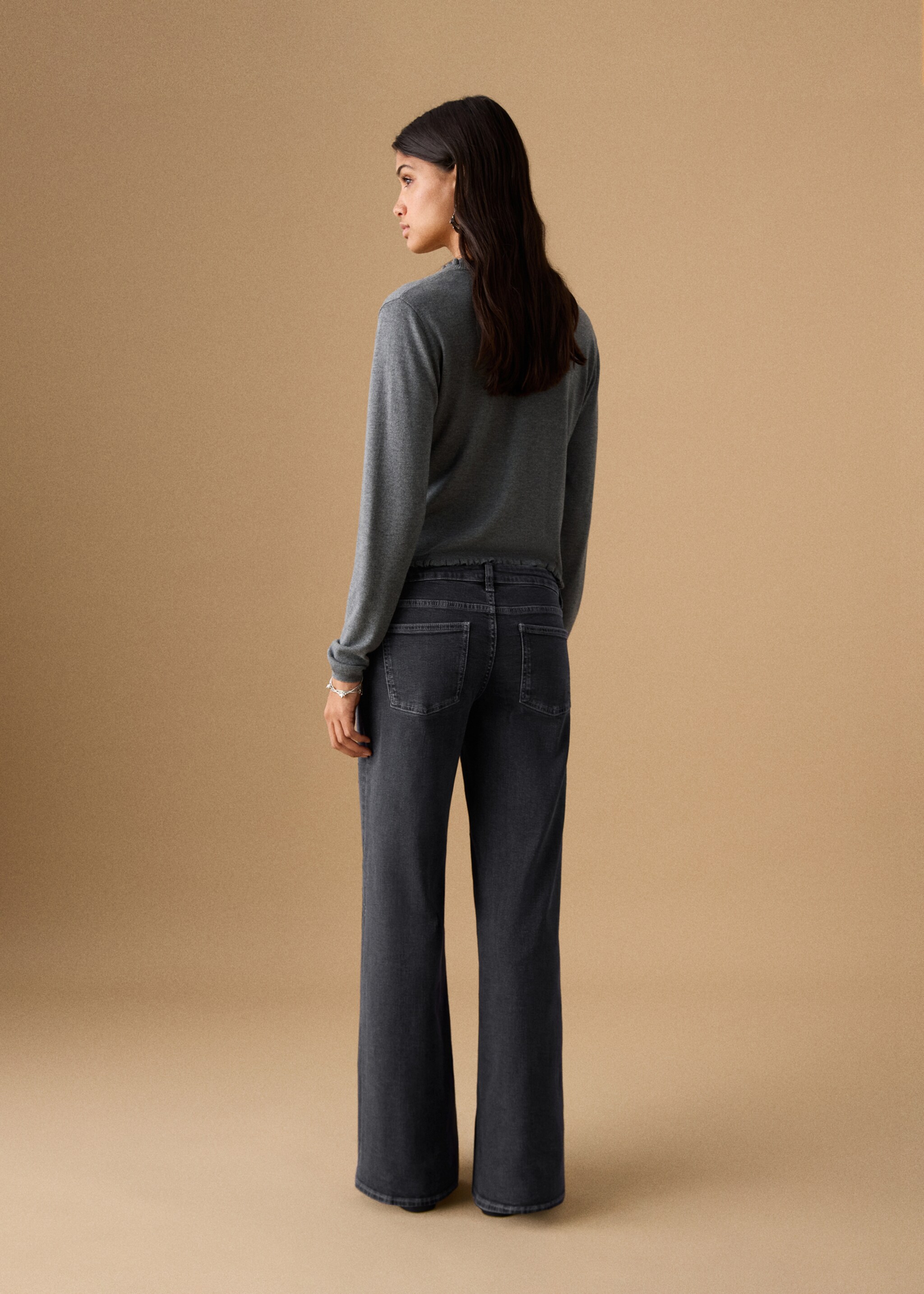 Cardigan maille volants - Verso de l’article, Gris chiné moyen. Ref: 27031514-00.