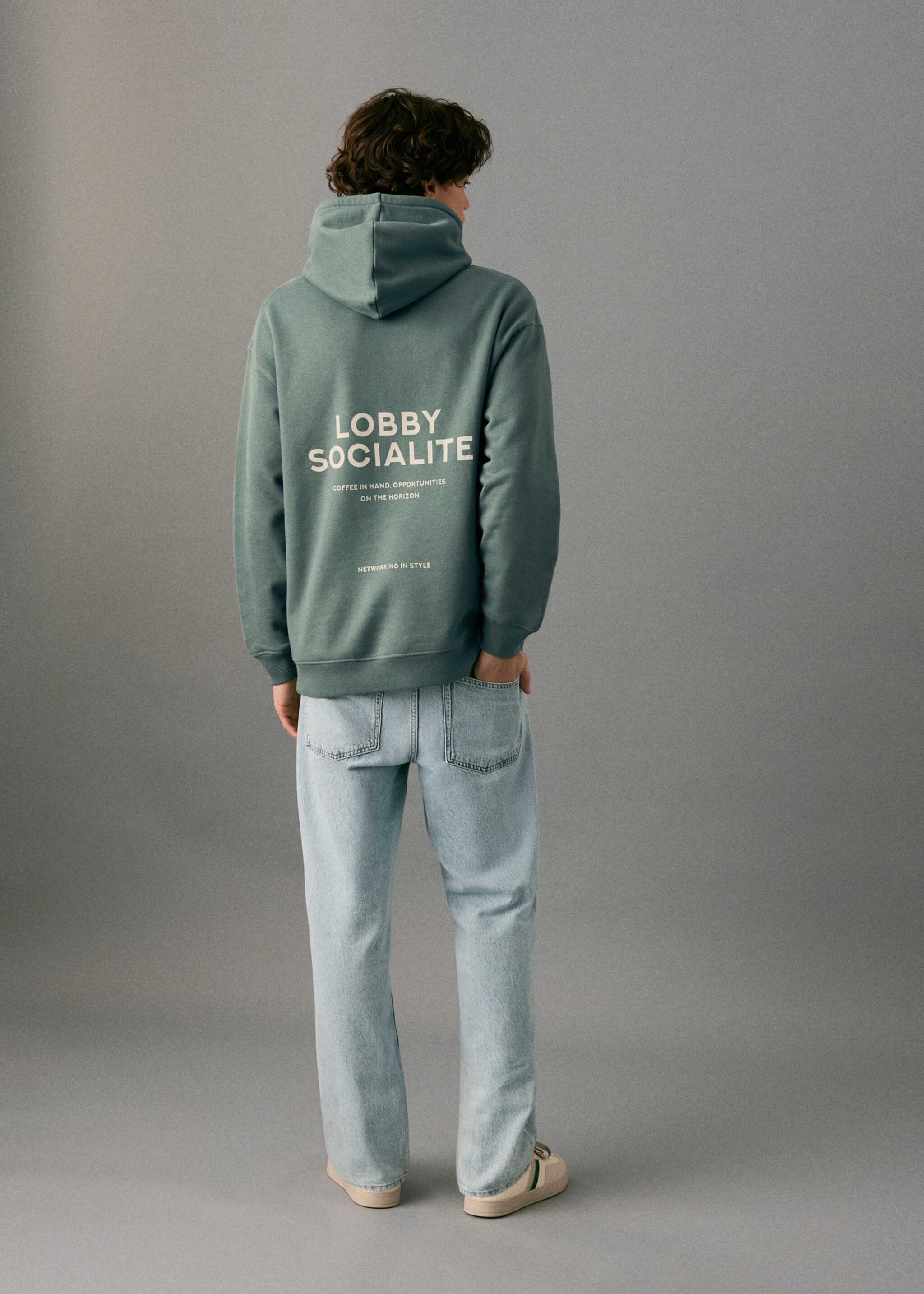 Printed hoodie - Reverse of the article, Green. Ref: 27031516-00.