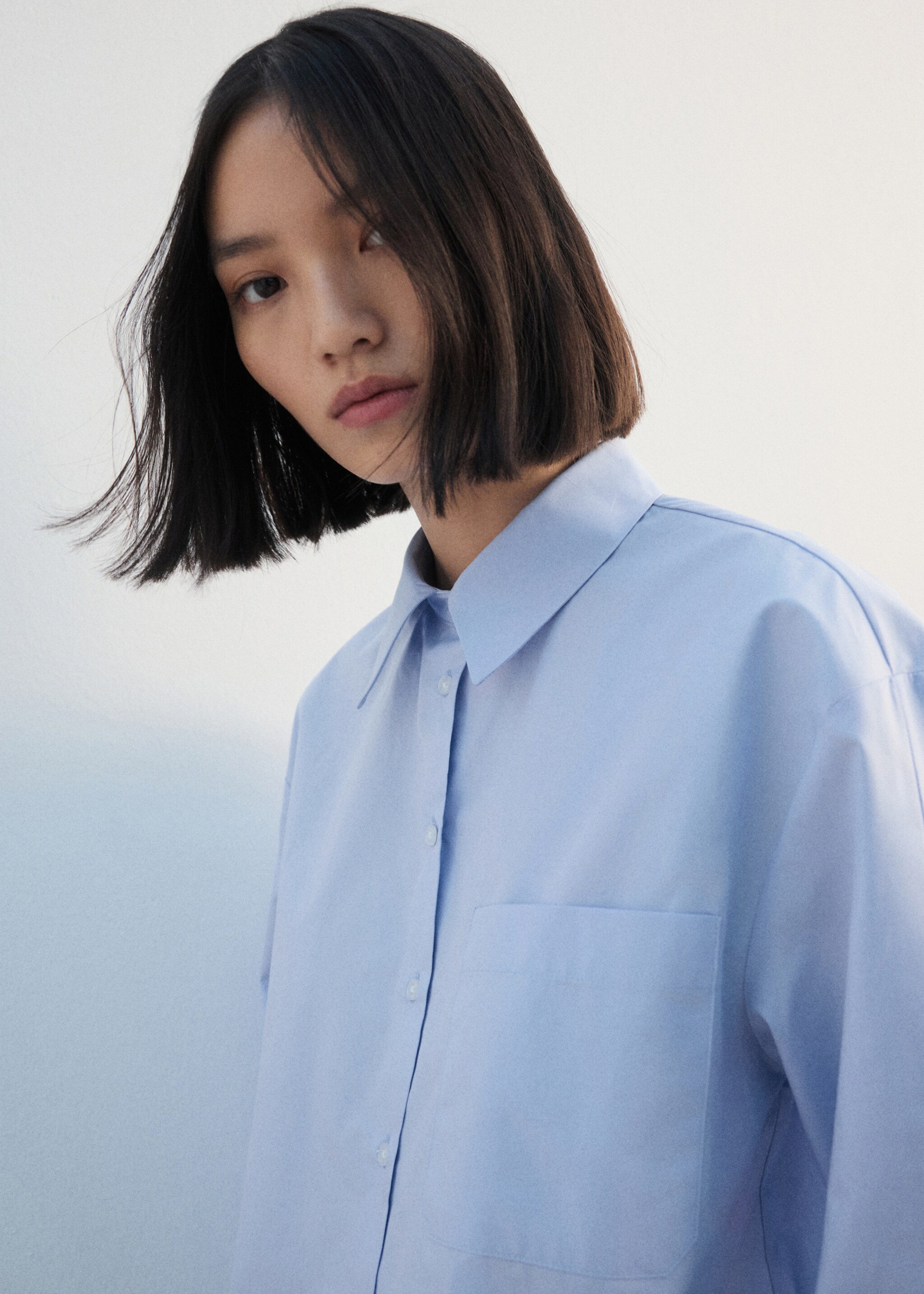 口袋短款衬衫 - null, 天蓝. Ref: 27032539-00.