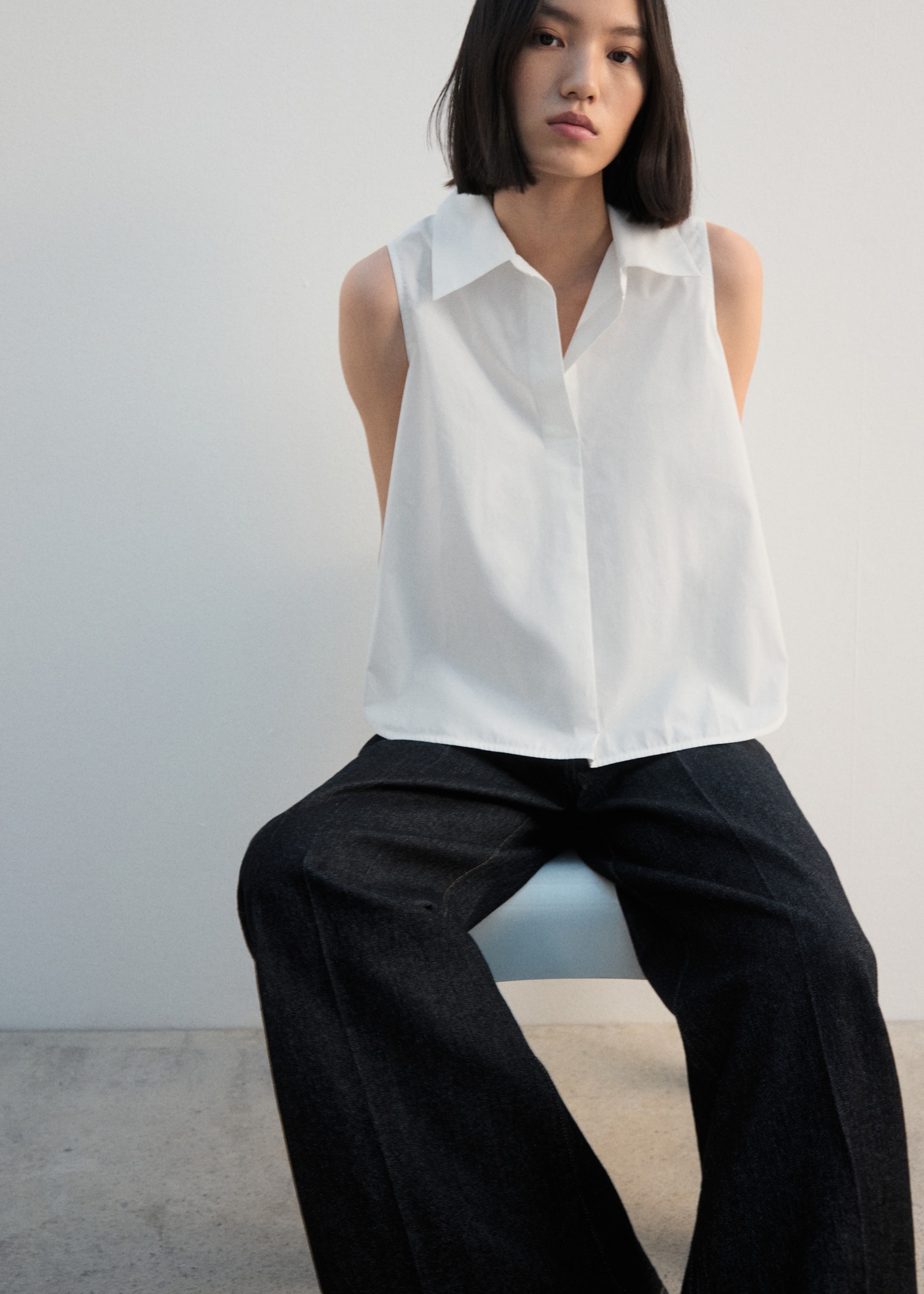 无袖棉质衬衫 - null, 白色. Ref: 27032540-00.