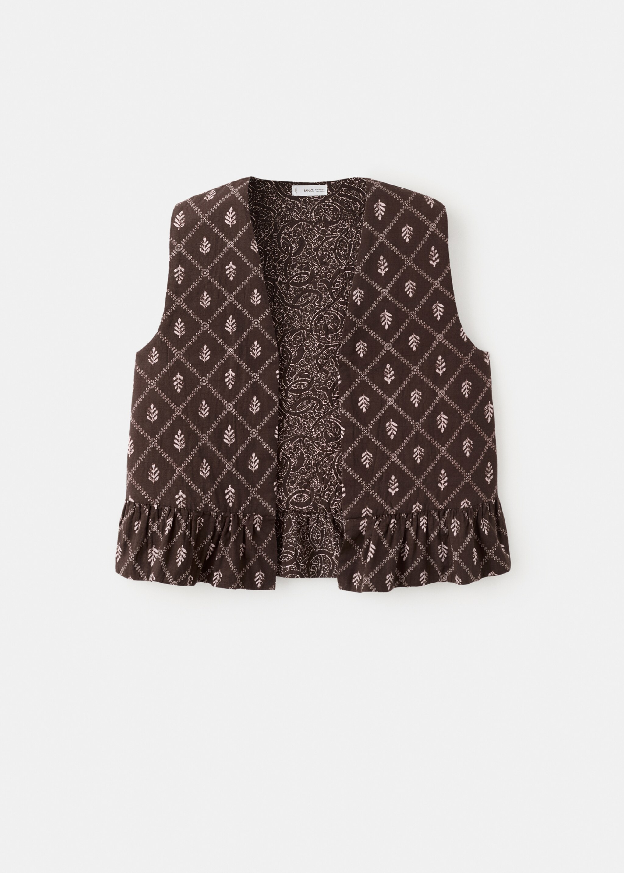Embroidered quilted gilet - Article without model, Brown. Ref: 27032545-00.