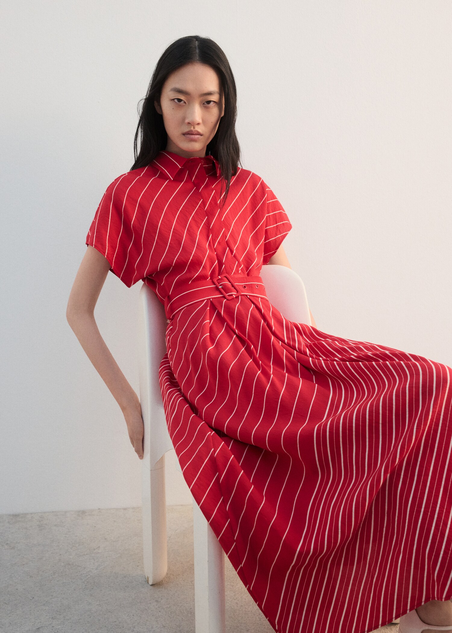 Vestido camisero rayas cinturón - Detalle del artículo 1