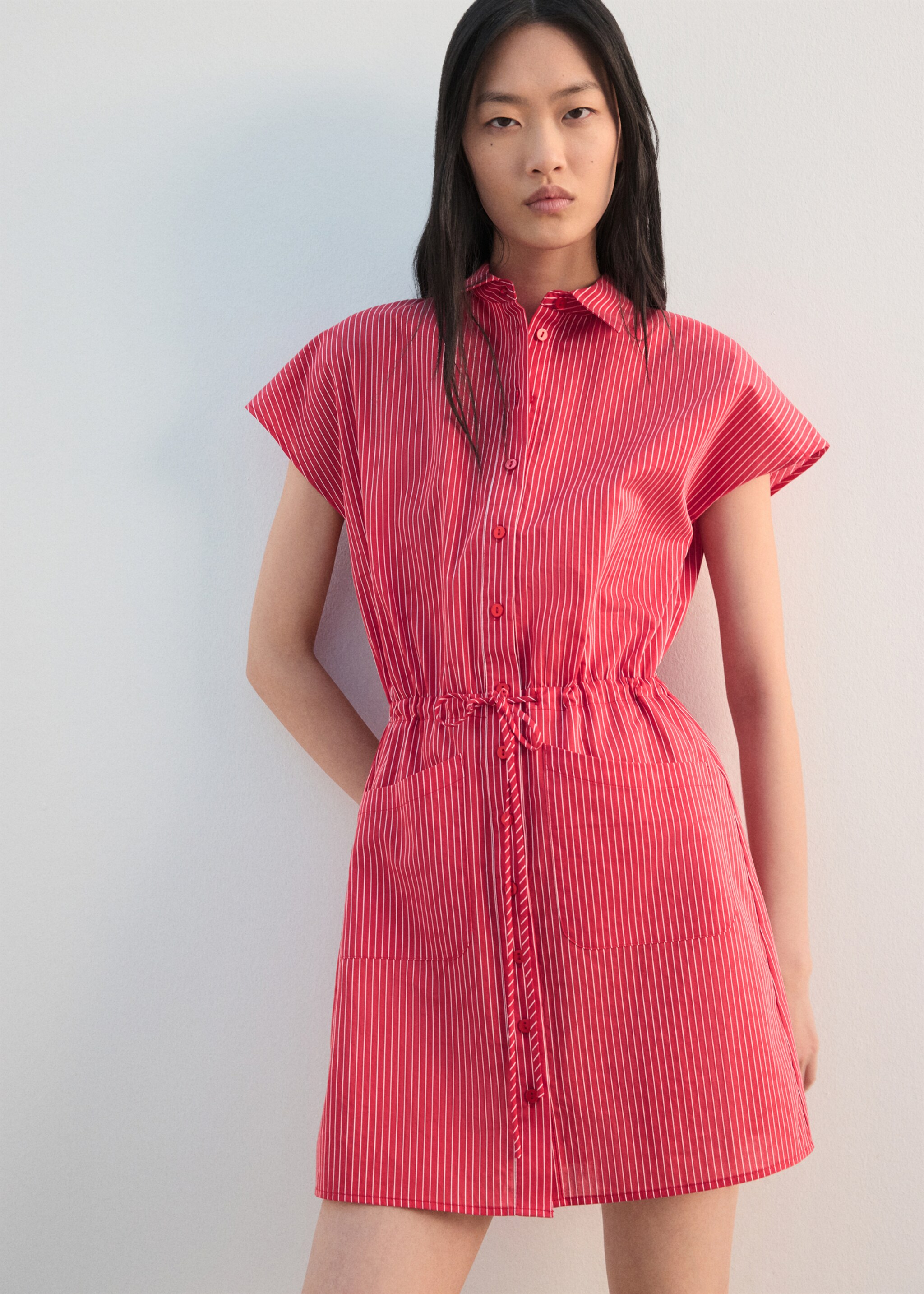 Striped shirt dress - Details of the article 2, Red. Ref: 27032551-00.