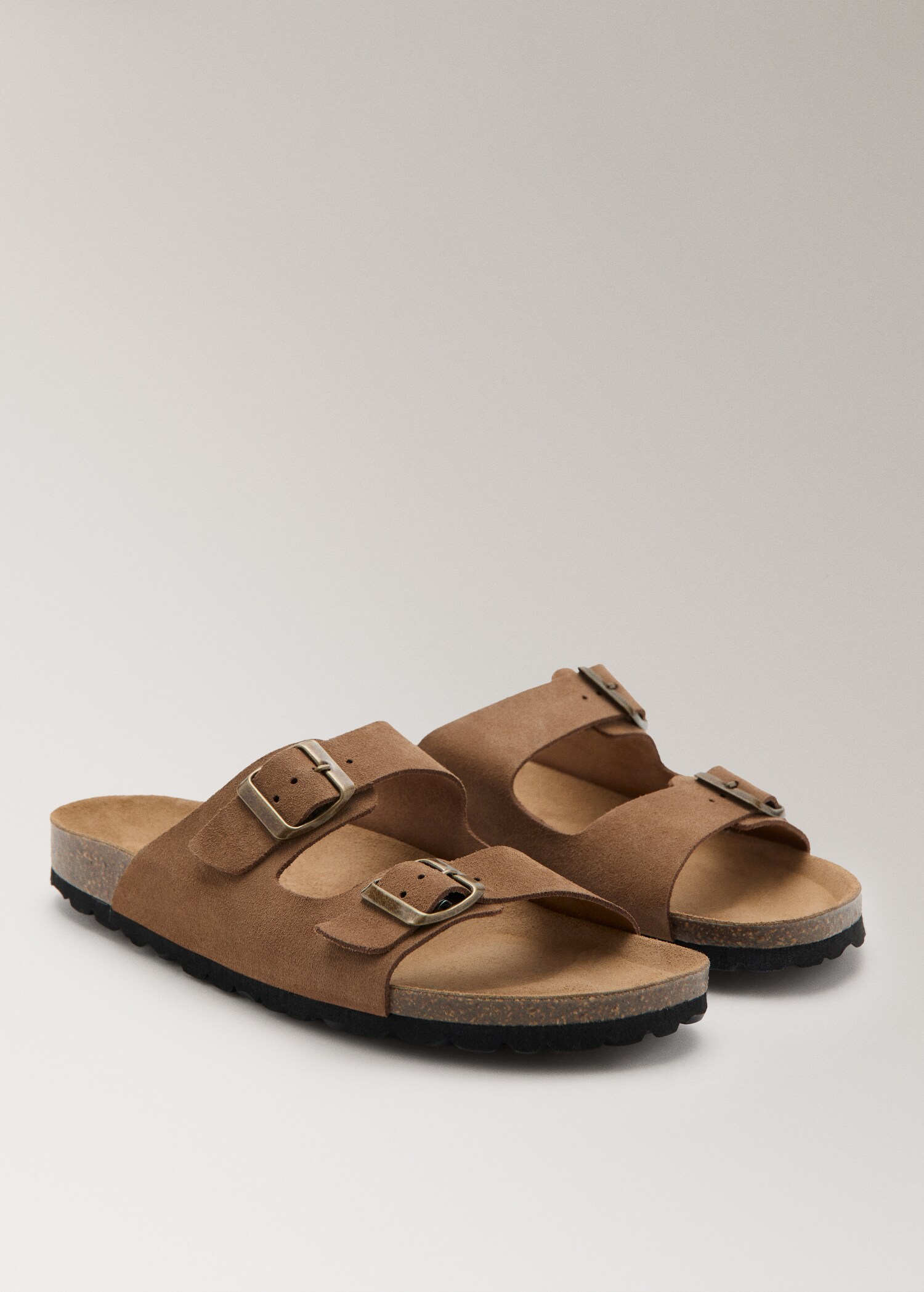 Double buckle leather sandals - Medium plane