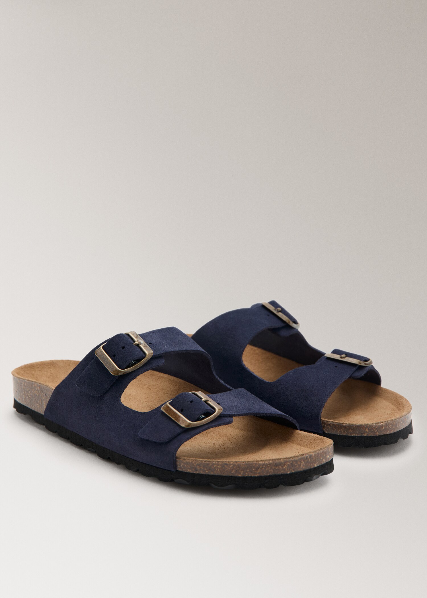 Double buckle leather sandals - Medium plane
