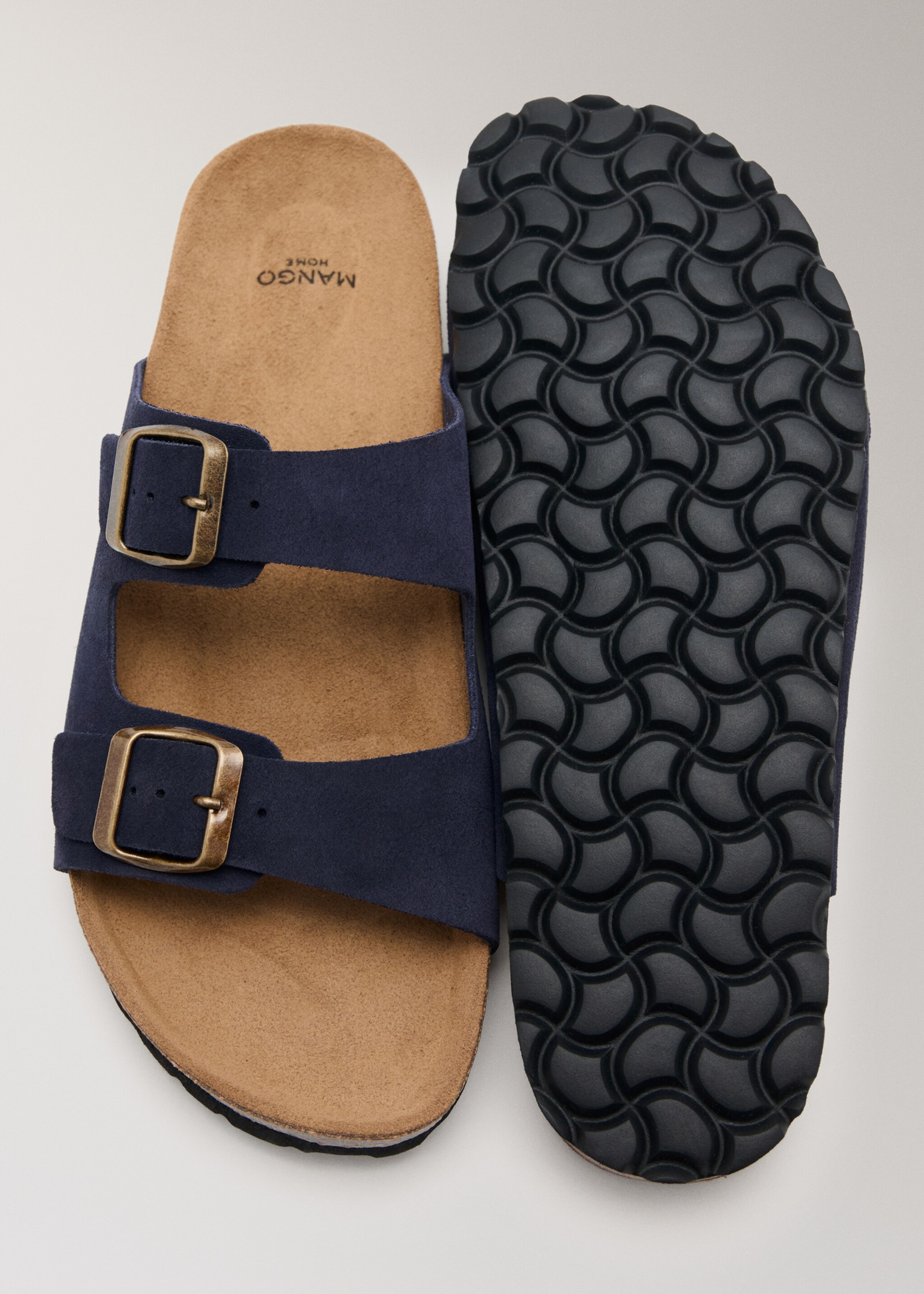 Double buckle leather sandals - Details of the article 3, Blue. Ref: 27032554-00.