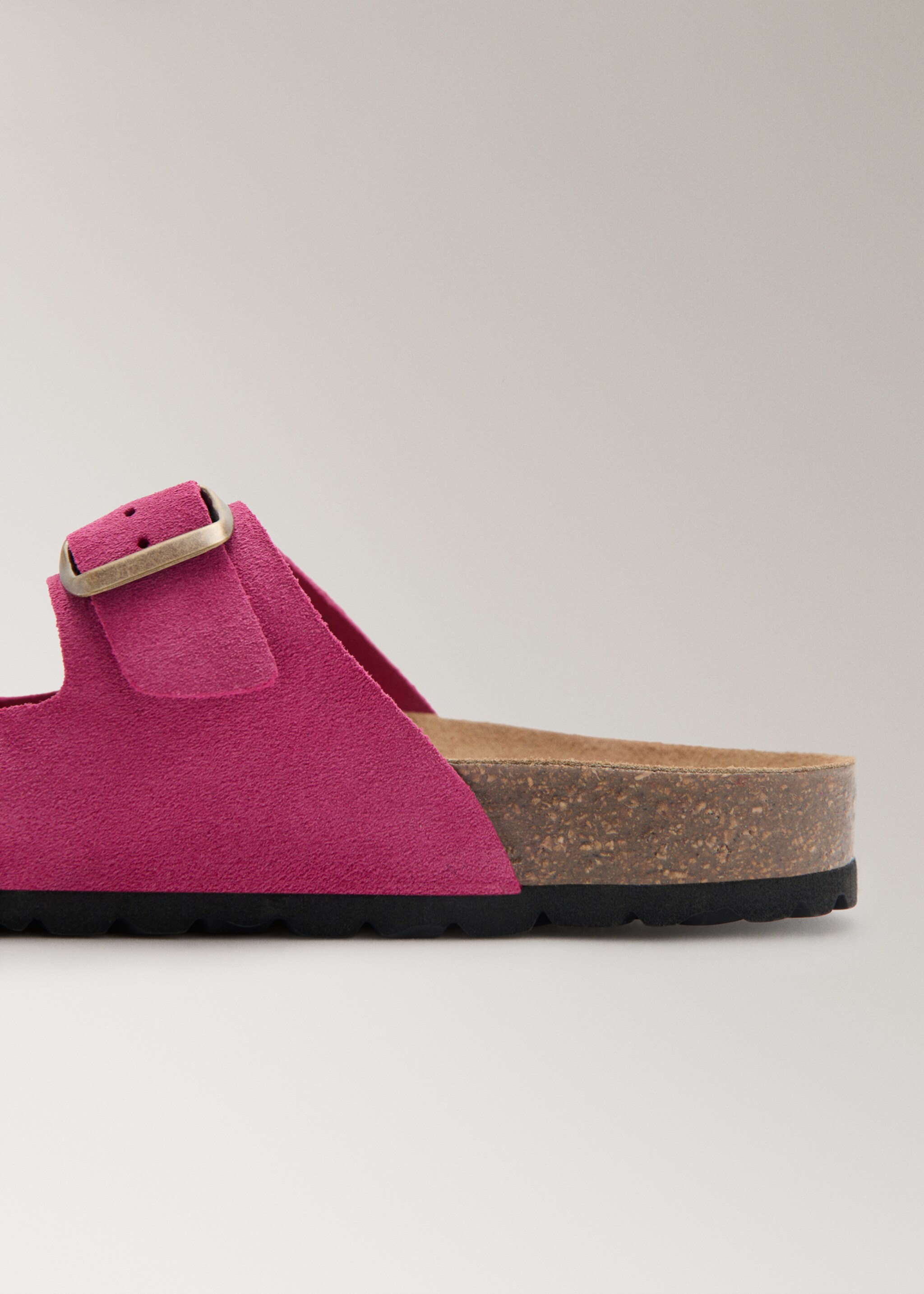Double buckle leather sandals - Details of the article 1, Fuchsia. Ref: 27032554-00.