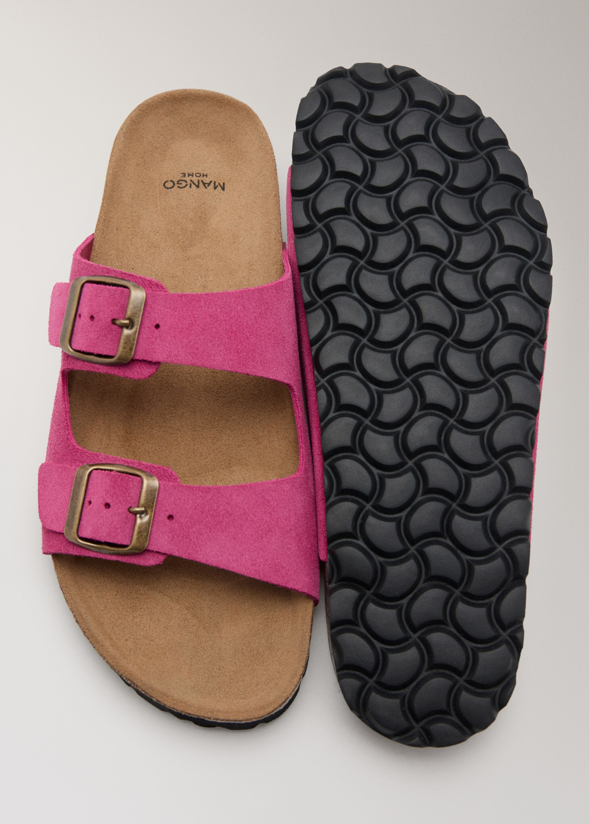 Double buckle leather sandals - Details of the article 3, Fuchsia. Ref: 27032554-00.
