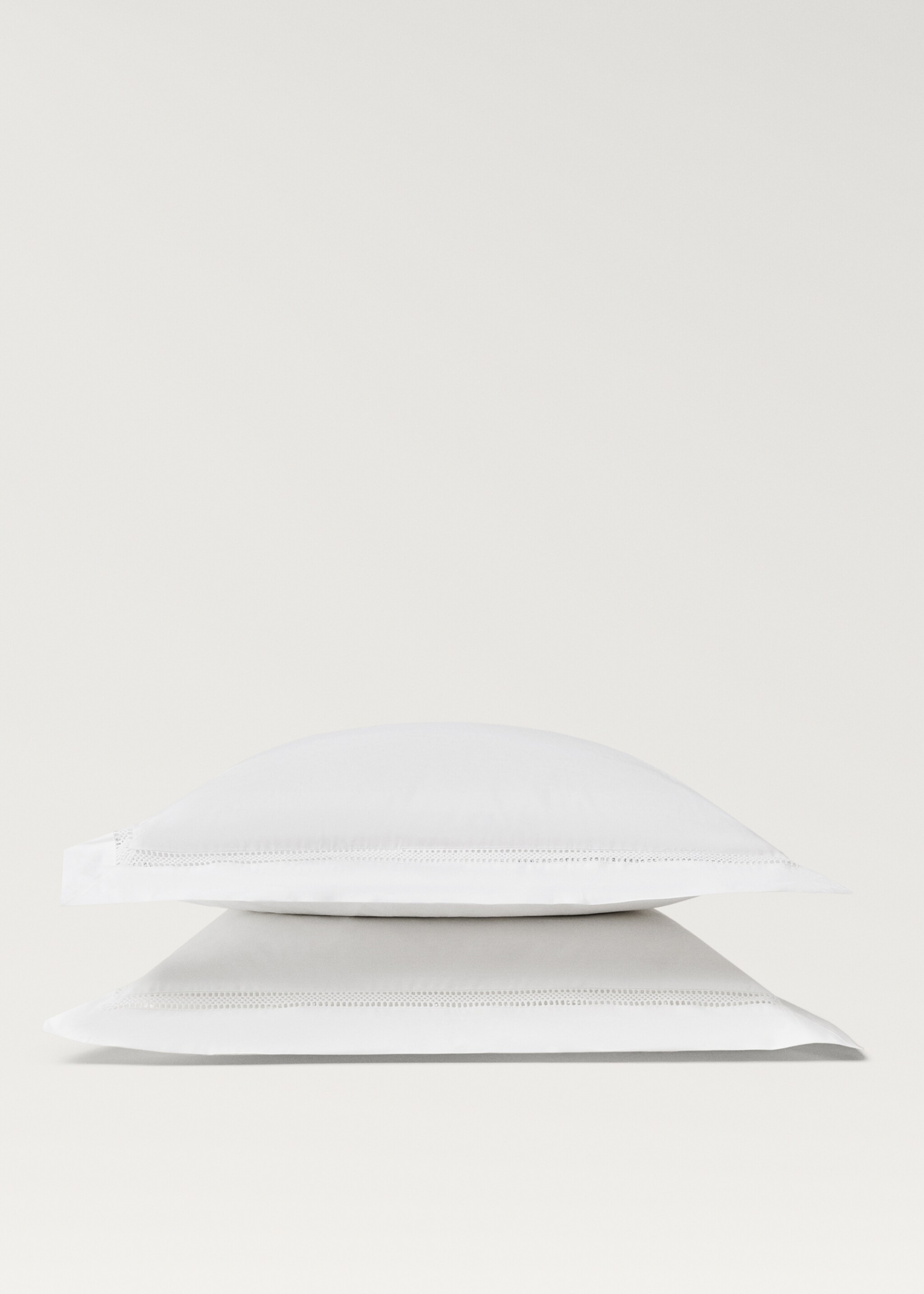Two cotton percale pillowcases with inset 60x60 cm - Details of the article 1, White. Ref: 27032895-00.
