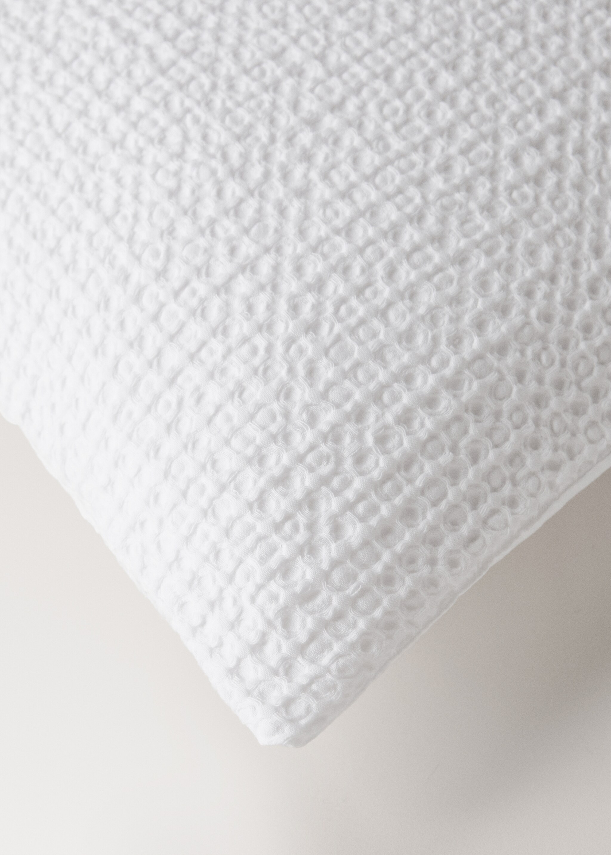 Percale cotton waffle duvet cover King bed - Details of the article 3, White. Ref: 27032906-00.