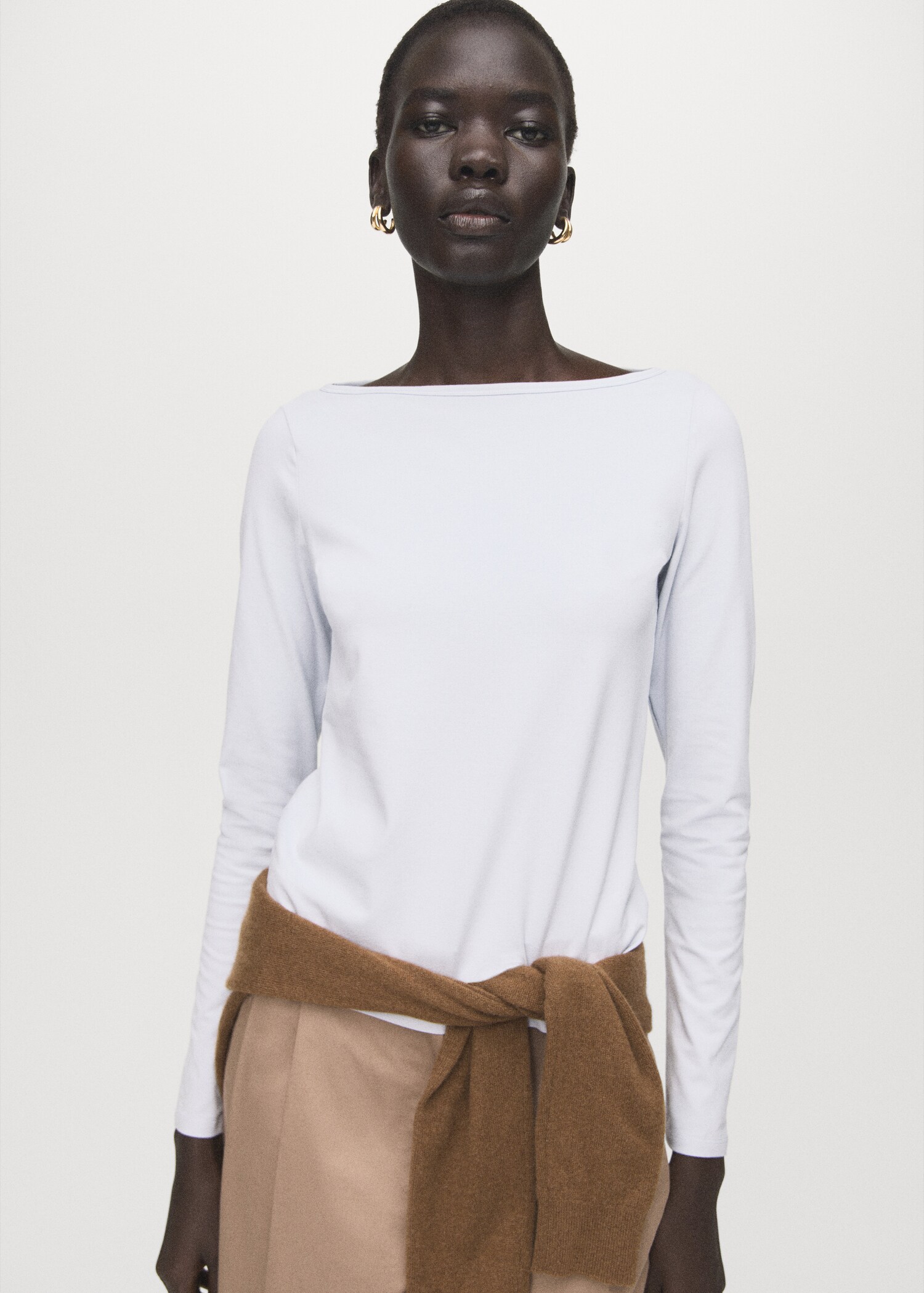 Katoenen T-shirt met boothals - Middenvlak